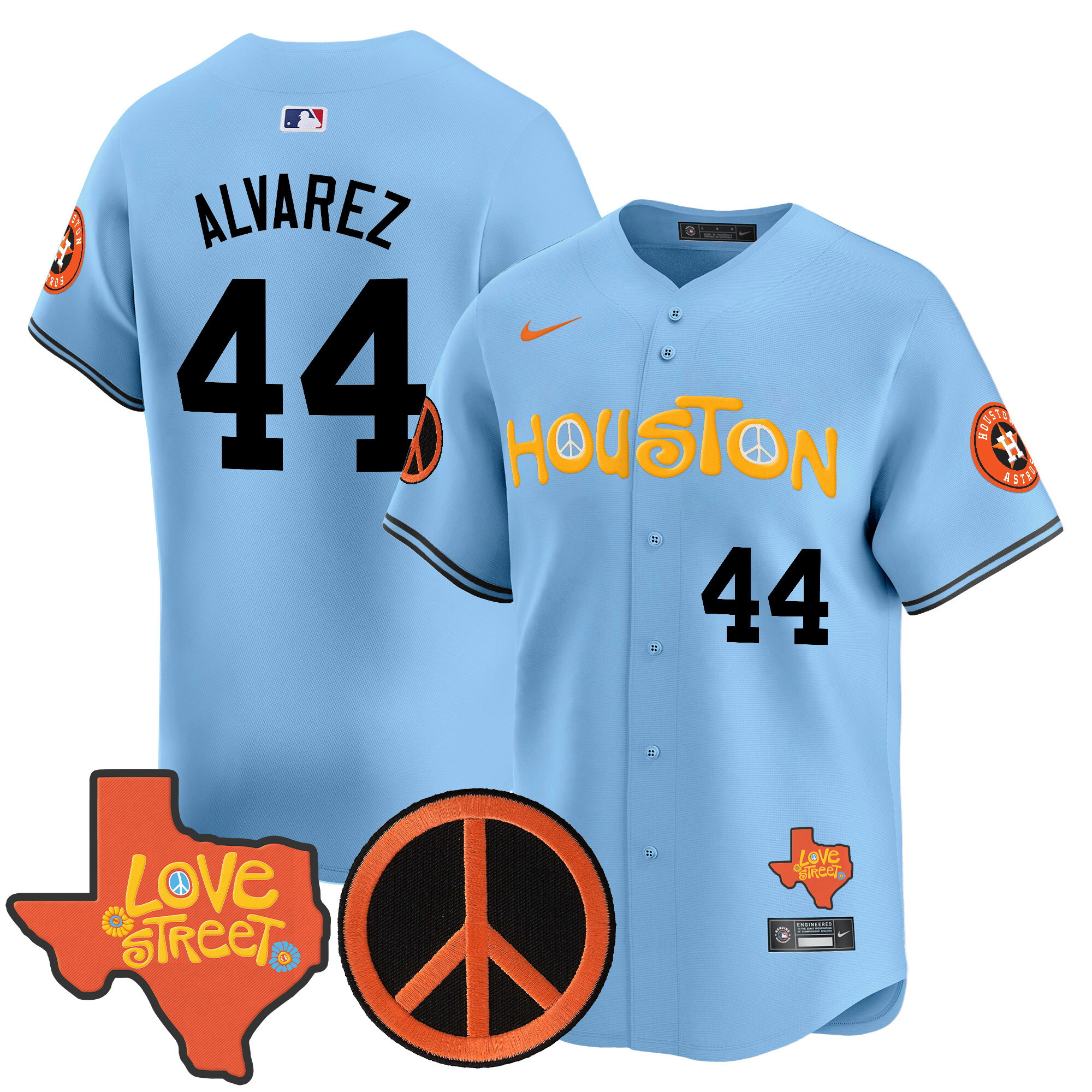 Men's Astros Love Street & Peace Sign Patch Vapor Premier Limited Jersey V2 - All Stitched - Image 5