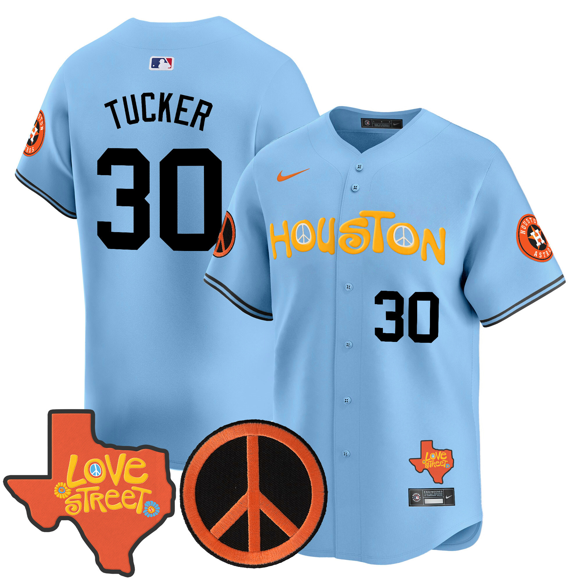 Men's Astros Love Street & Peace Sign Patch Vapor Premier Limited Jersey V2 - All Stitched - Image 7