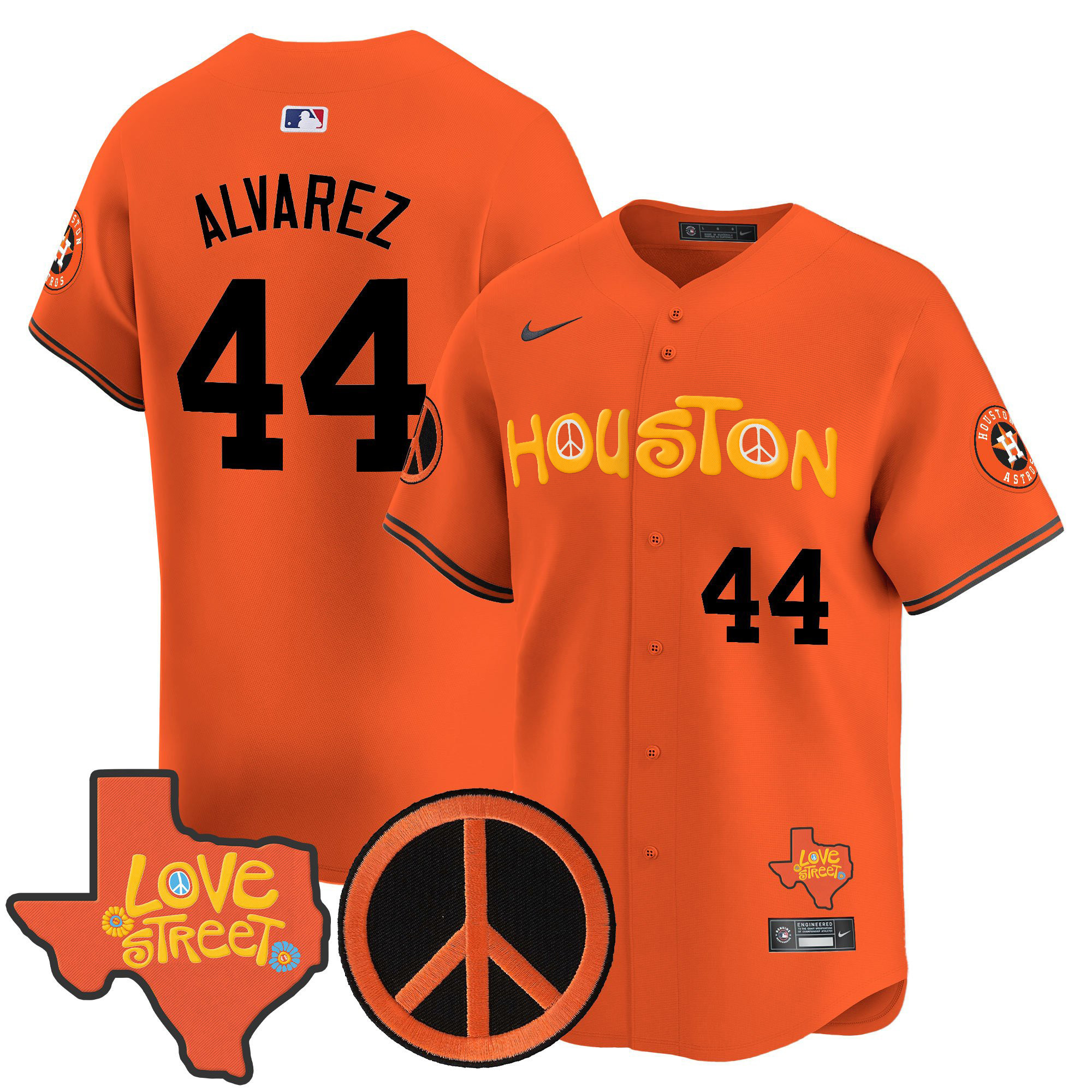 Men's Astros Love Street & Peace Sign Patch Vapor Premier Limited Jersey V2 - All Stitched - Image 14