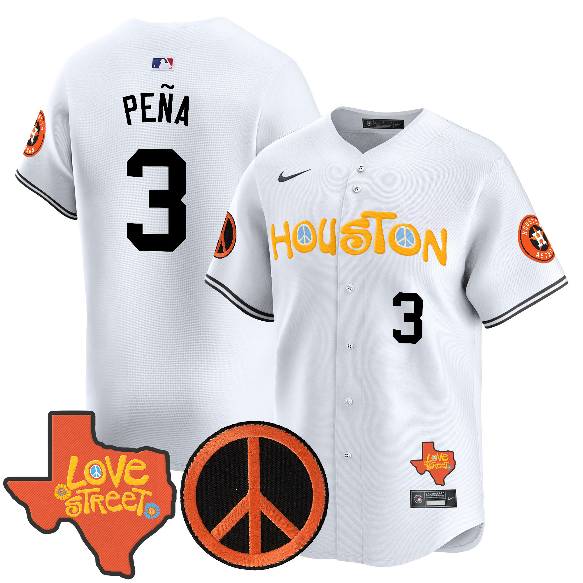 Men's Astros Love Street & Peace Sign Patch Vapor Premier Limited Jersey V2 - All Stitched - Image 19