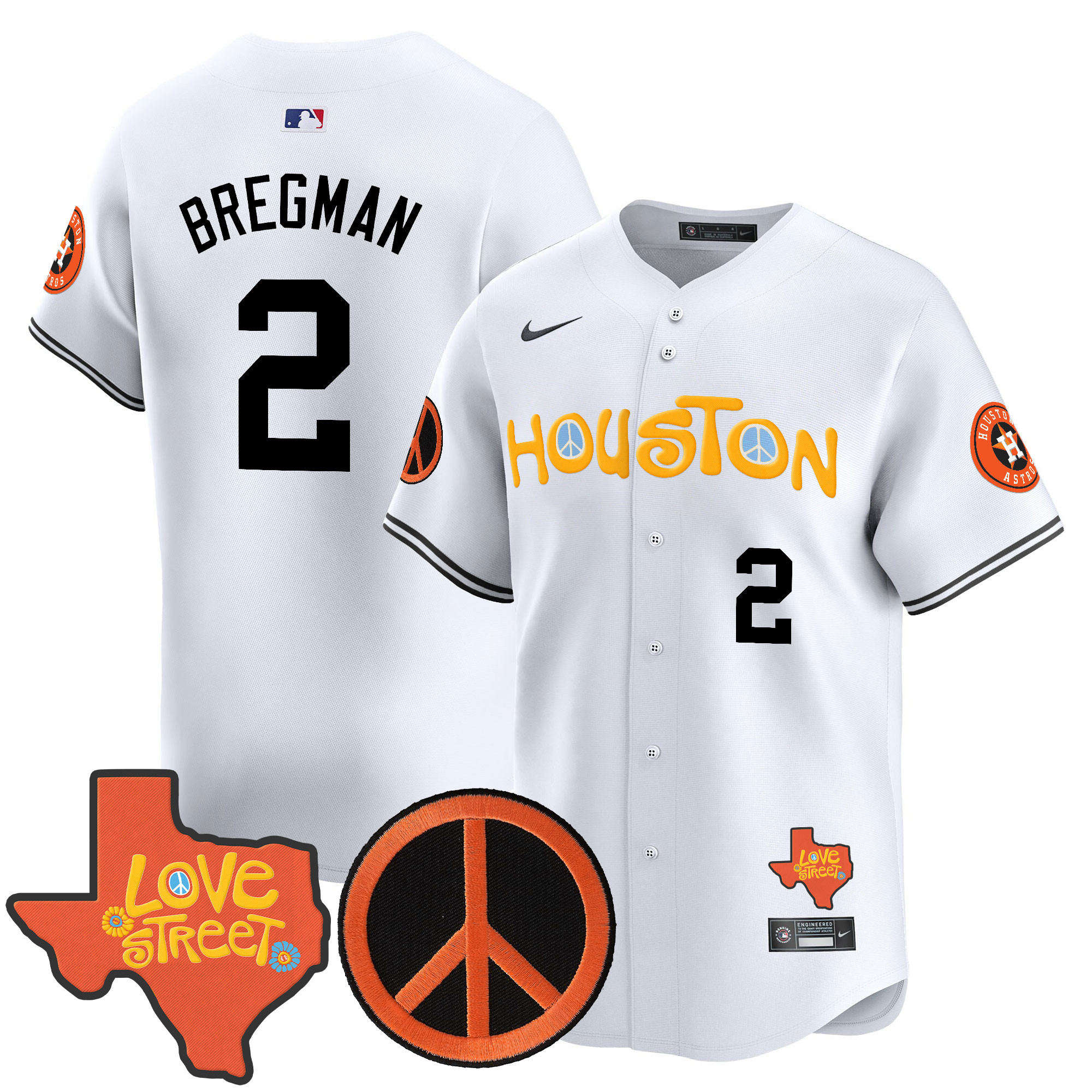 Men's Astros Love Street & Peace Sign Patch Vapor Premier Limited Jersey V2 - All Stitched - Image 21