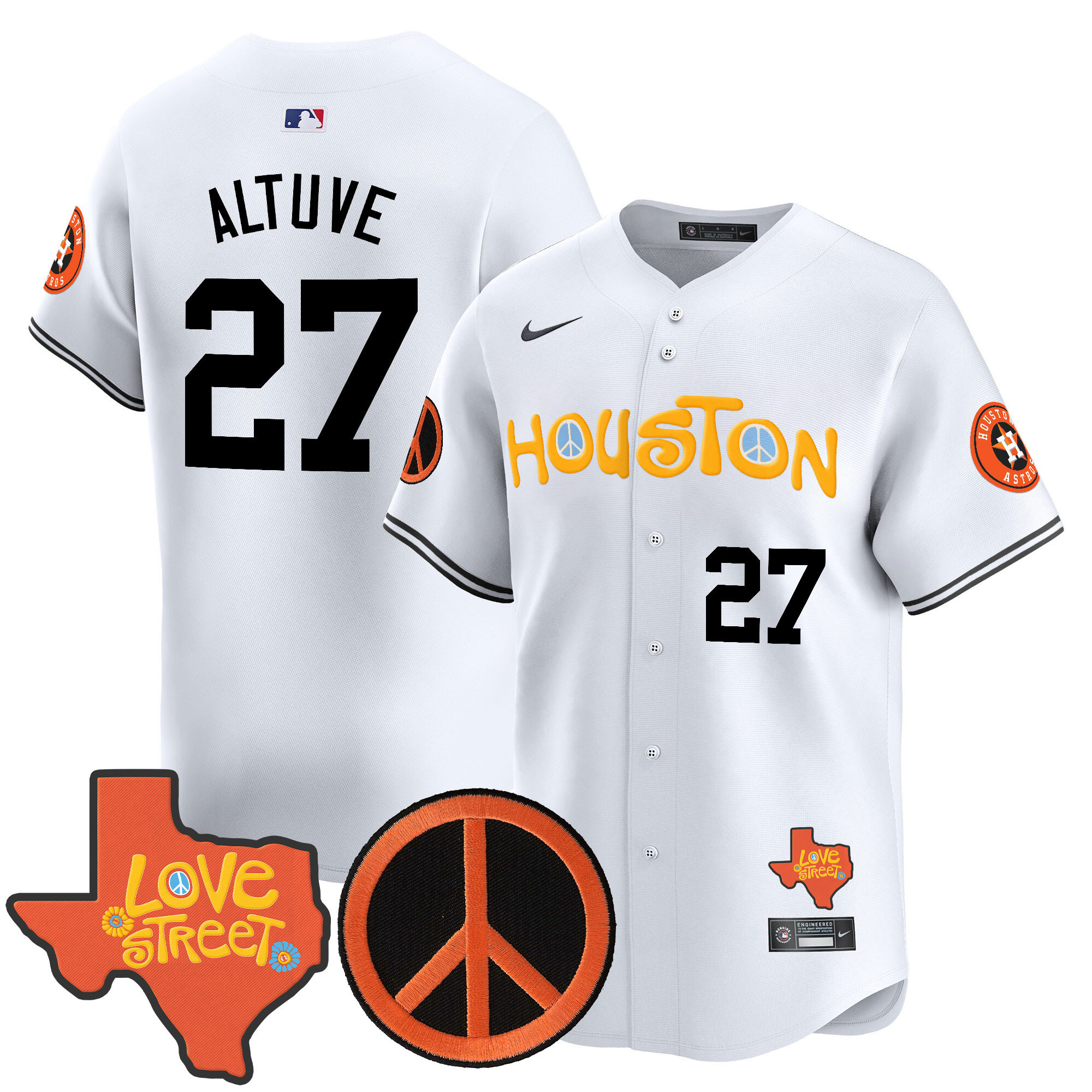 Men's Astros Love Street & Peace Sign Patch Vapor Premier Limited Jersey V2 - All Stitched - Image 22