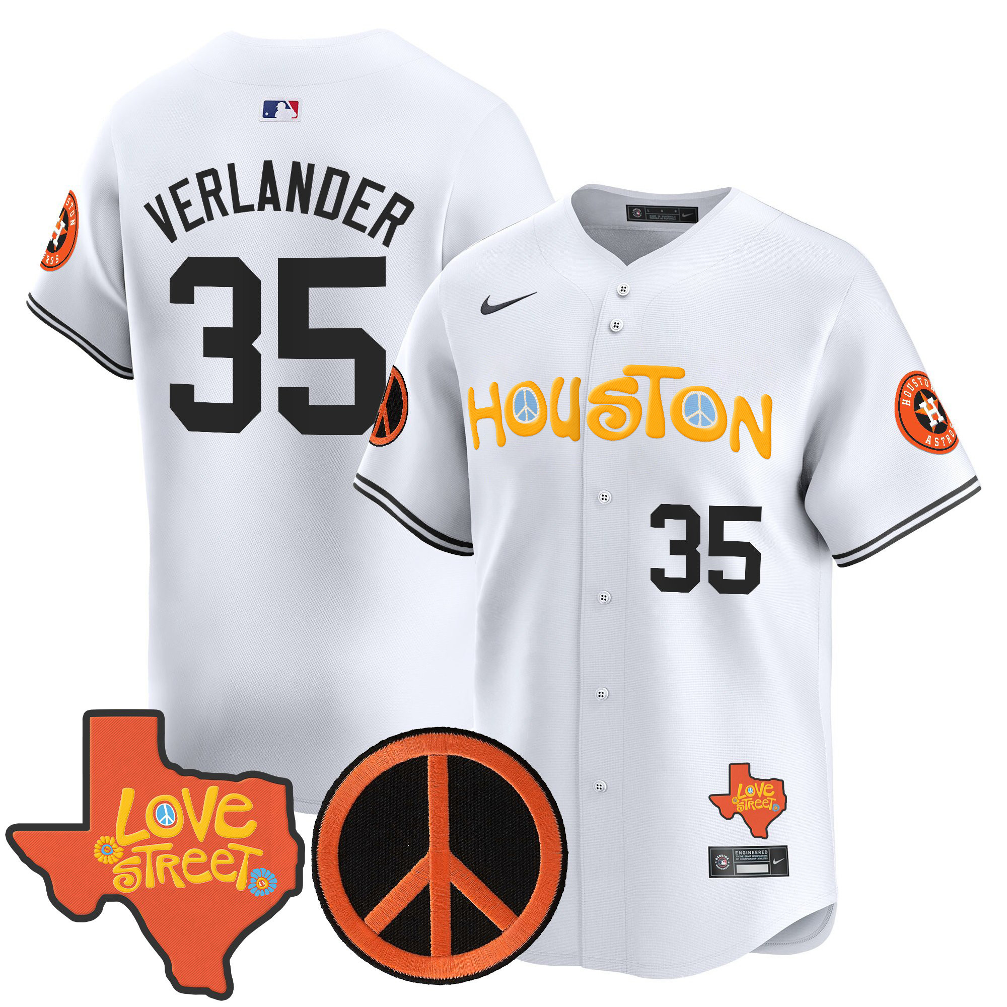 Men's Astros Love Street & Peace Sign Patch Vapor Premier Limited Jersey V2 - All Stitched - Image 24