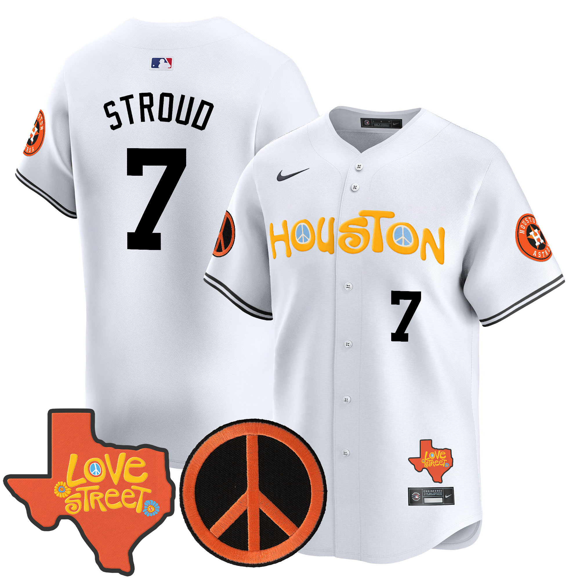 Men's Astros Love Street & Peace Sign Patch Vapor Premier Limited Jersey V2 - All Stitched - Image 26