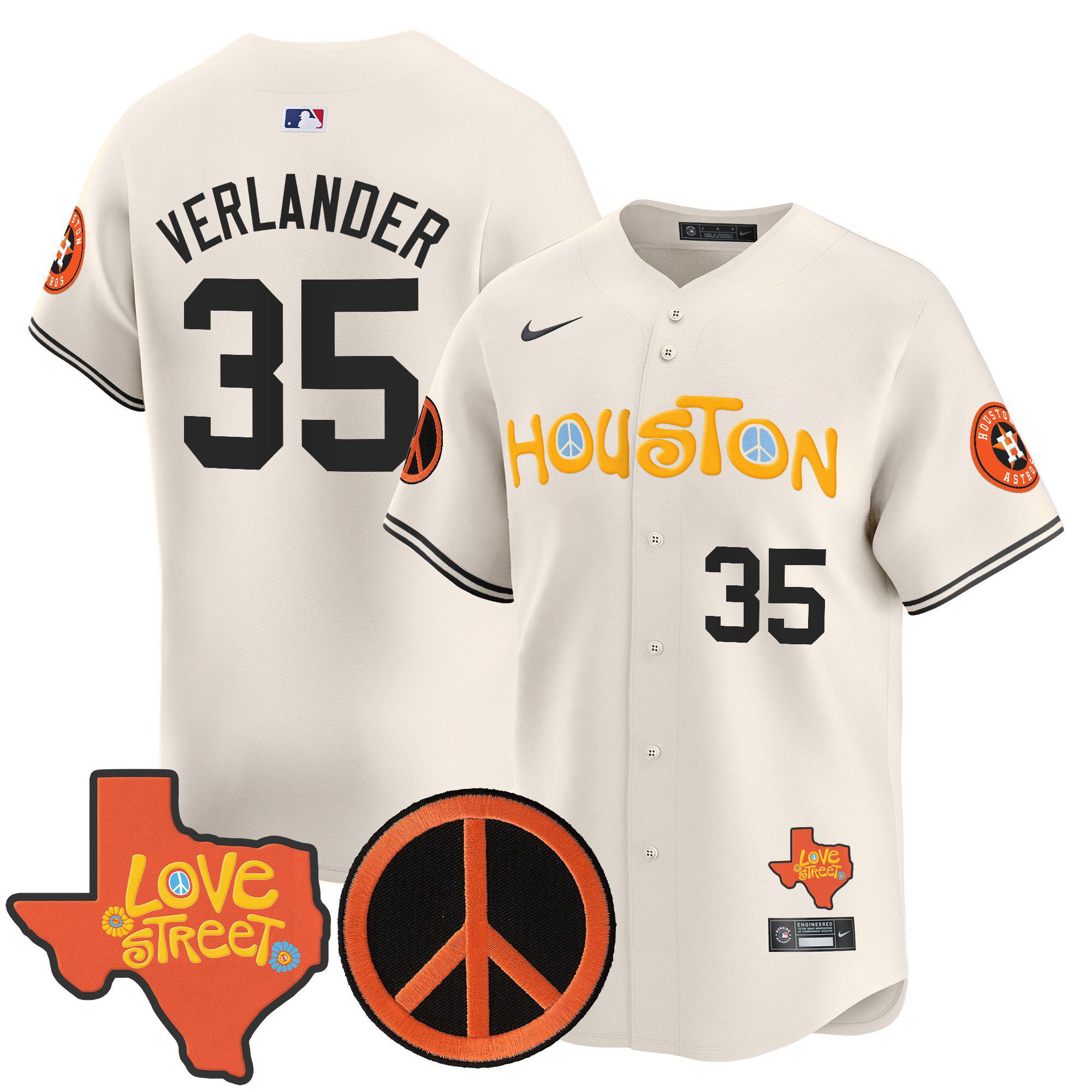 Men's Astros Love Street & Peace Sign Patch Vapor Premier Limited Jersey V2 - All Stitched - Image 33