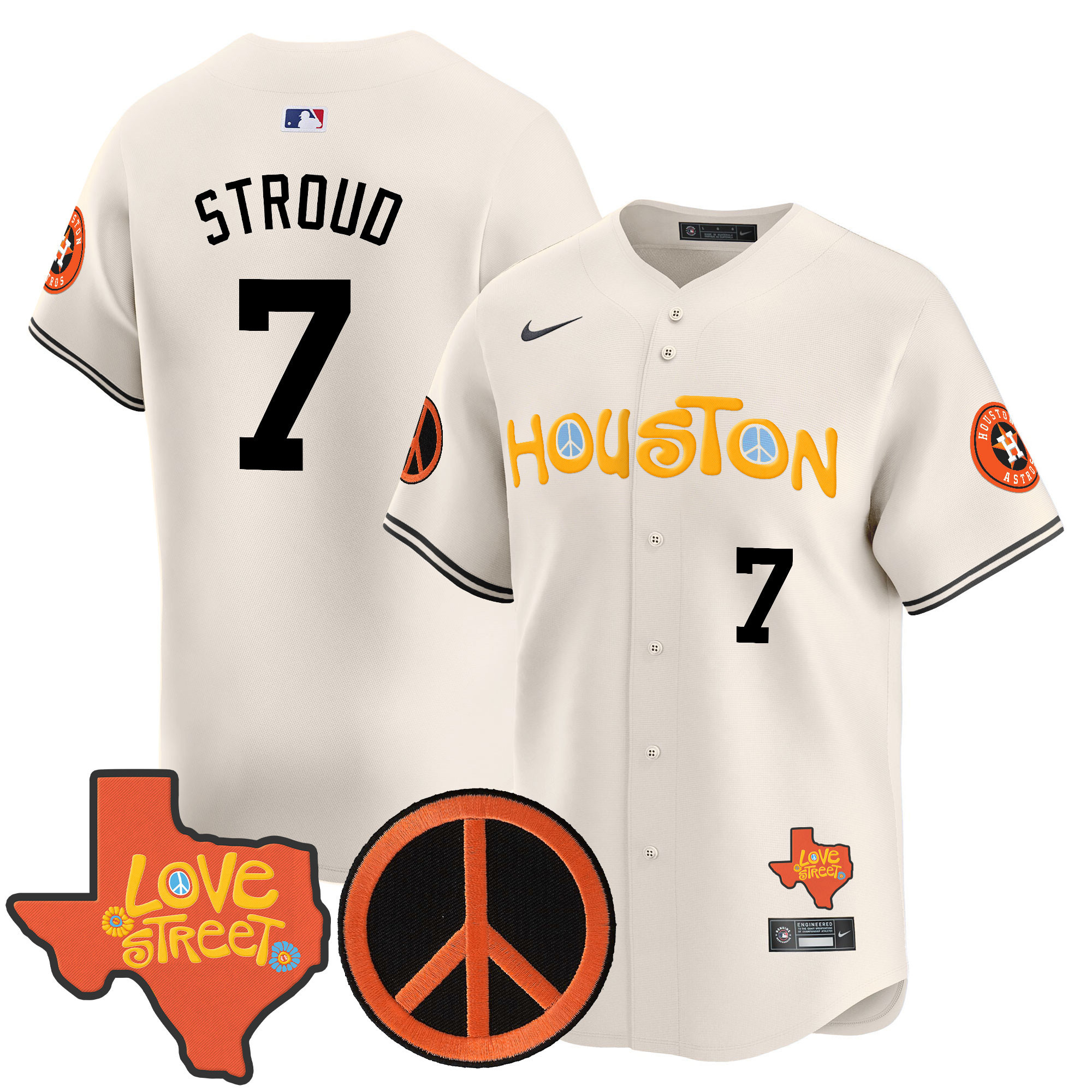 Men's Astros Love Street & Peace Sign Patch Vapor Premier Limited Jersey V2 - All Stitched - Image 35