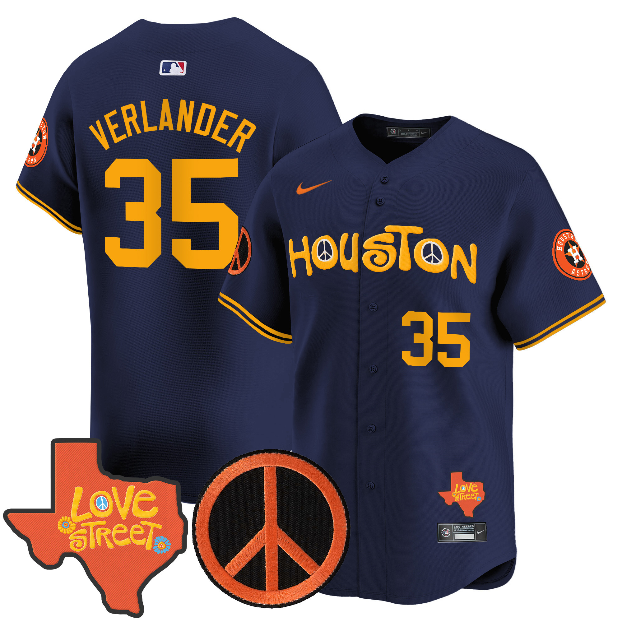 Men's Astros Love Street & Peace Sign Patch Vapor Premier Limited Jersey V2 - All Stitched - Image 42