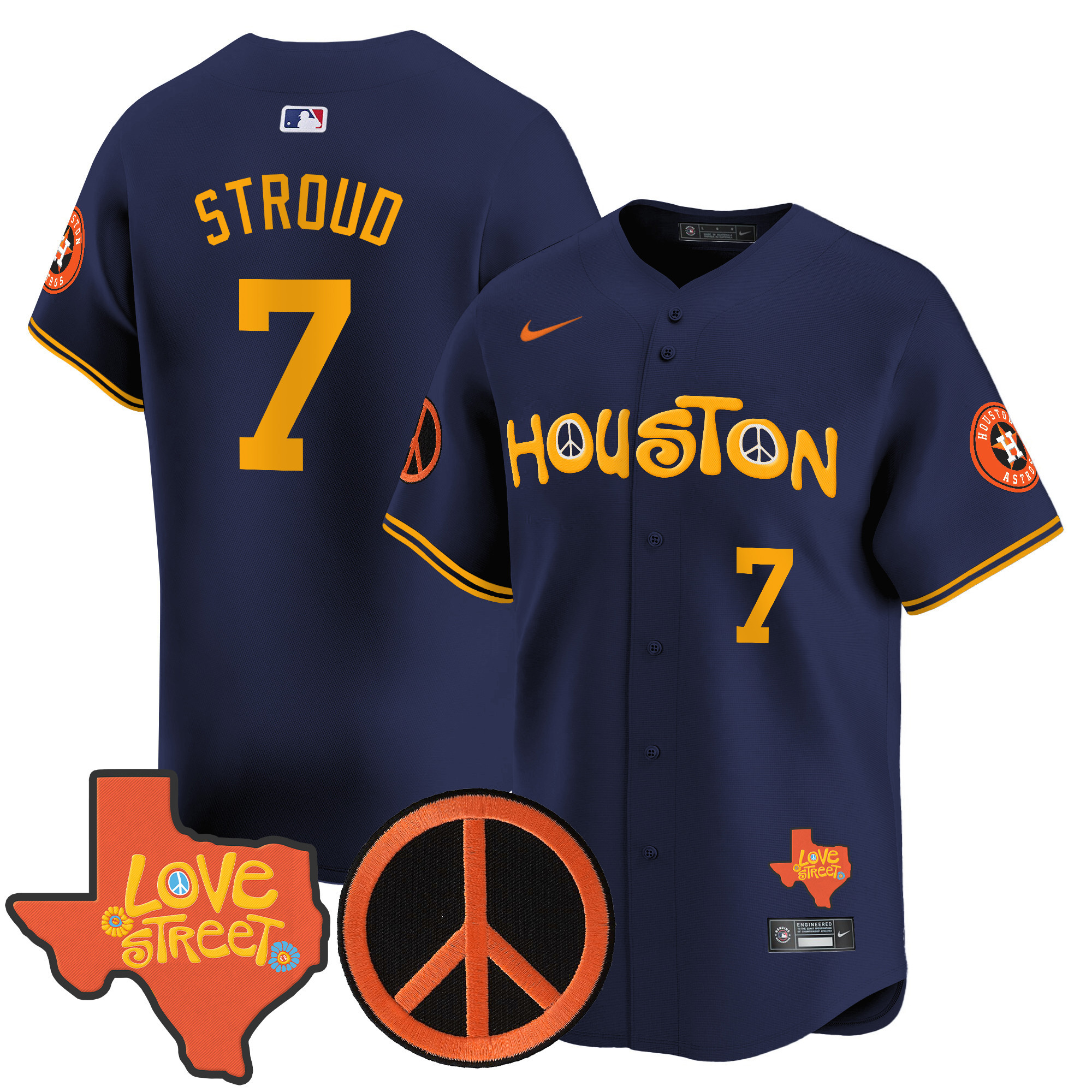Men's Astros Love Street & Peace Sign Patch Vapor Premier Limited Jersey V2 - All Stitched - Image 44