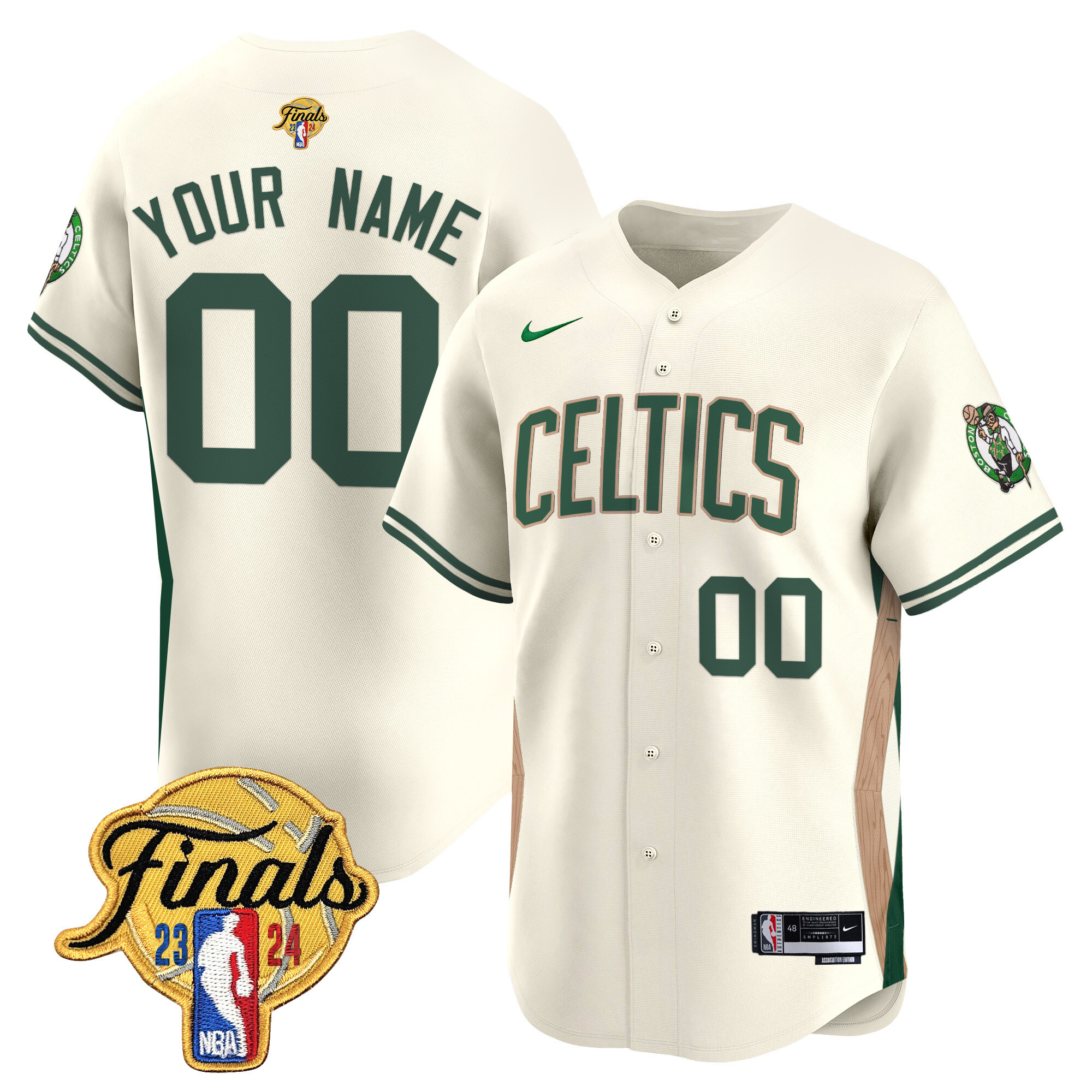 Boston Celtics 2024 Finals Patch Baseball Custom Jersey V3 - All Stitched - Image 4