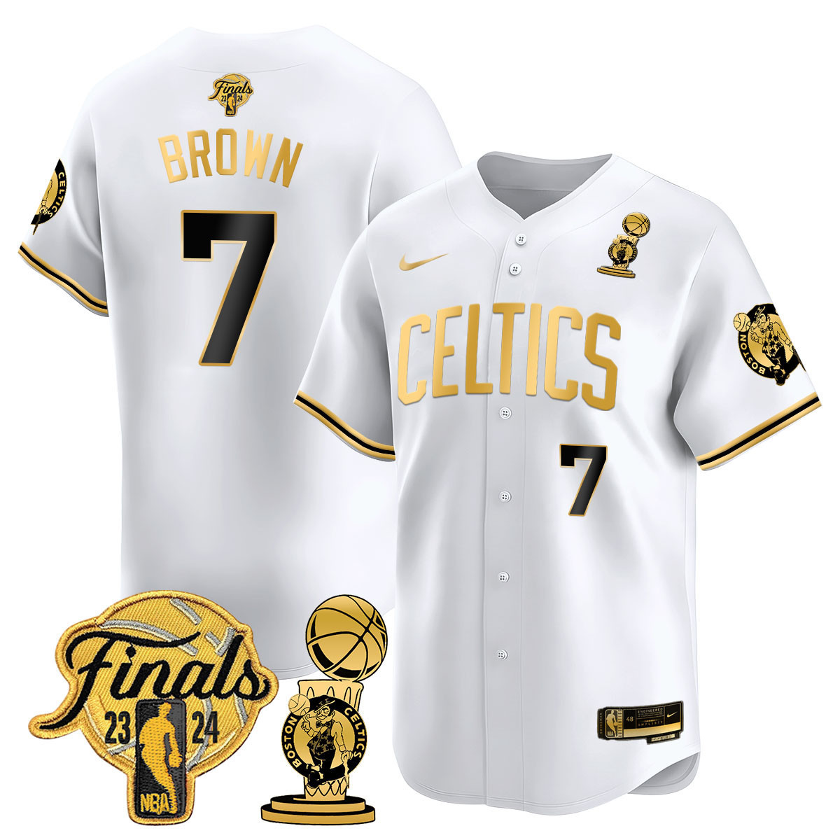 Men's Boston Celtics 2024 Final & Champions Patch Baseball Jersey V2 - All Stitched - Image 31