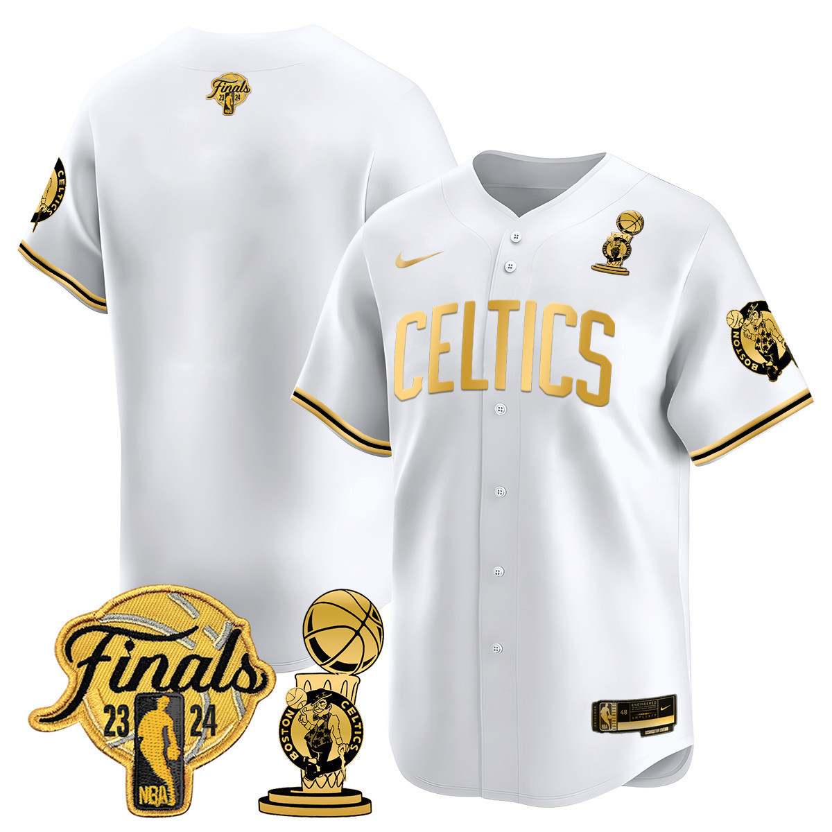 Men's Boston Celtics 2024 Final & Champions Patch Baseball Jersey V2 - All Stitched - Image 35