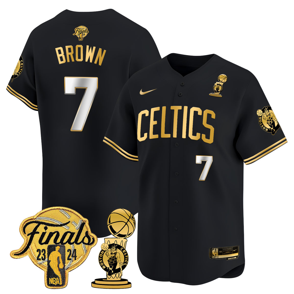 Men's Boston Celtics 2024 Final & Champions Patch Baseball Jersey V2 - All Stitched - Image 38