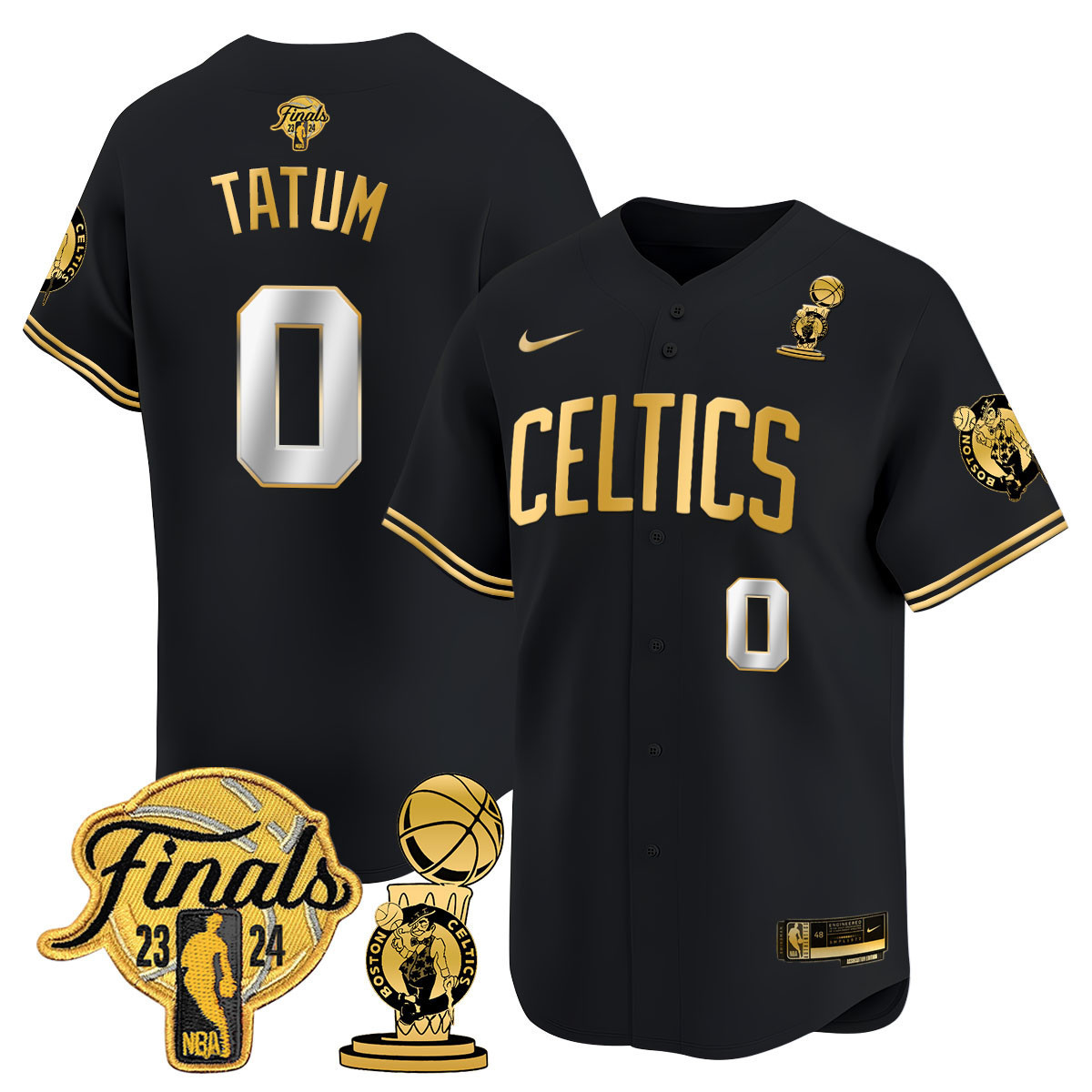 Men's Boston Celtics 2024 Final & Champions Patch Baseball Jersey V2 - All Stitched - Image 36