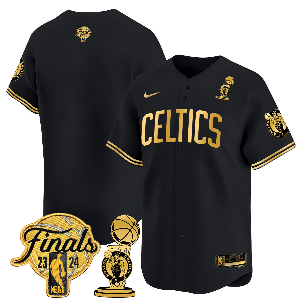Men's Boston Celtics 2024 Final & Champions Patch Baseball Jersey V2 - All Stitched - Image 42