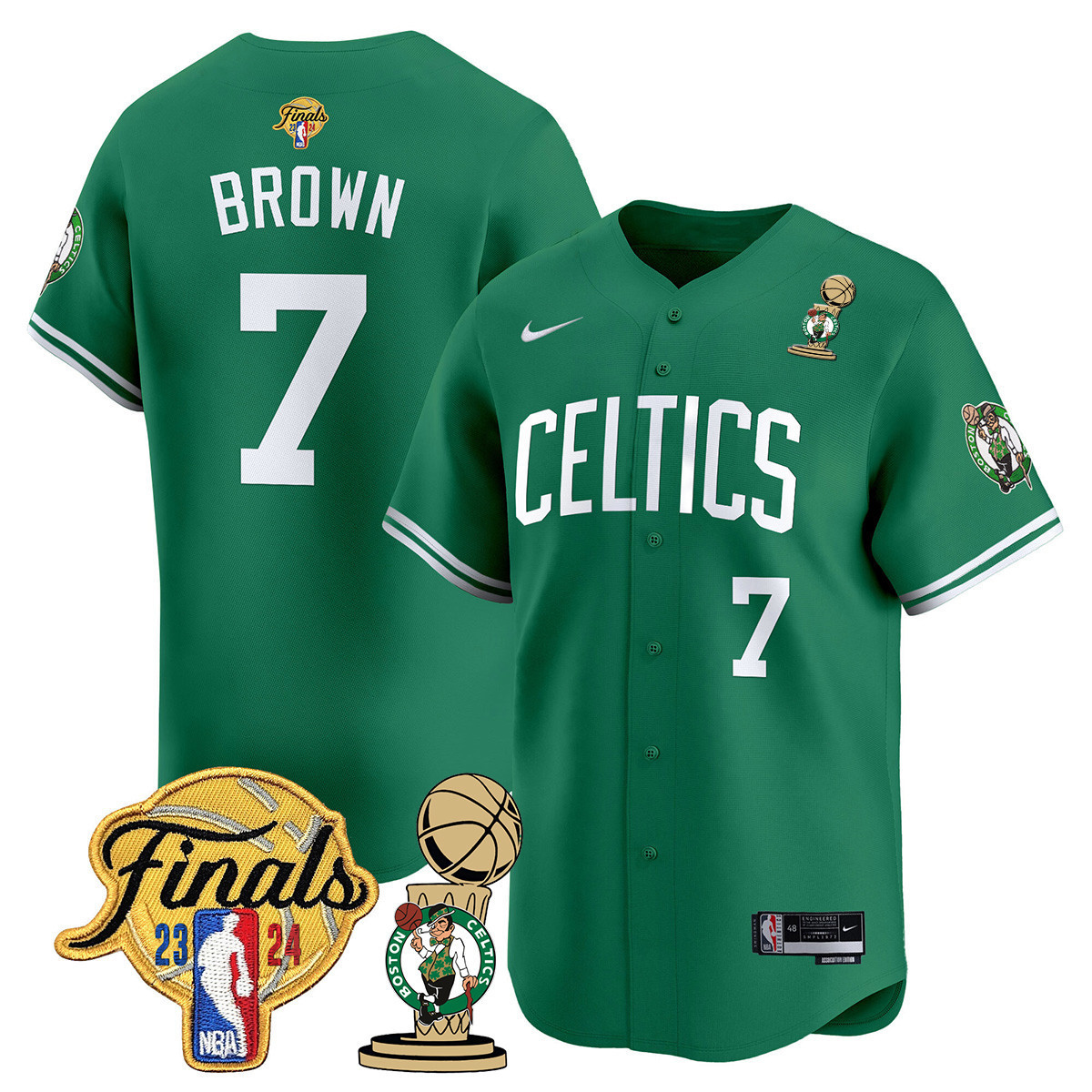 Men's Boston Celtics 2024 Final & Champions Patch Baseball Jersey V2 - All Stitched - Image 10