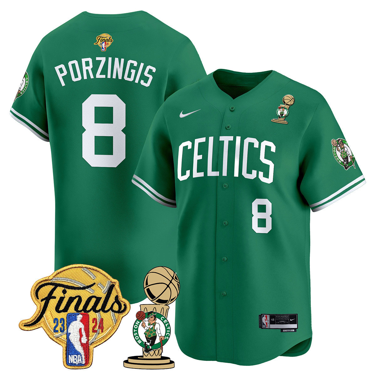 Men's Boston Celtics 2024 Final & Champions Patch Baseball Jersey V2 - All Stitched - Image 11