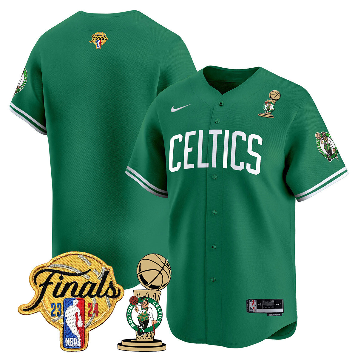 Men's Boston Celtics 2024 Final & Champions Patch Baseball Jersey V2 - All Stitched - Image 14