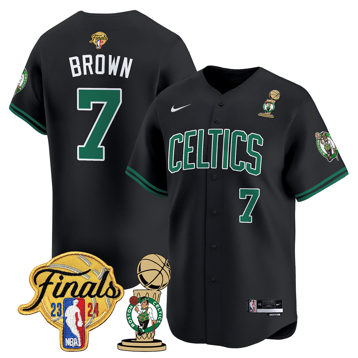Men's Boston Celtics 2024 Final & Champions Patch Baseball Jersey V2 - All Stitched - Image 3