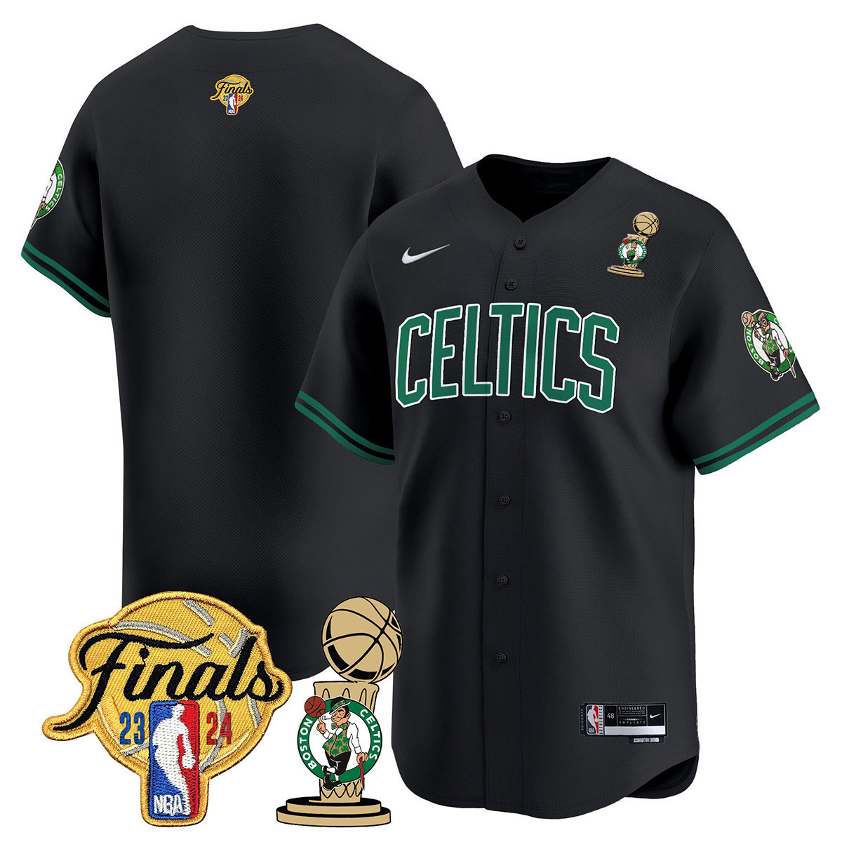 Men's Boston Celtics 2024 Final & Champions Patch Baseball Jersey V2 - All Stitched - Image 7