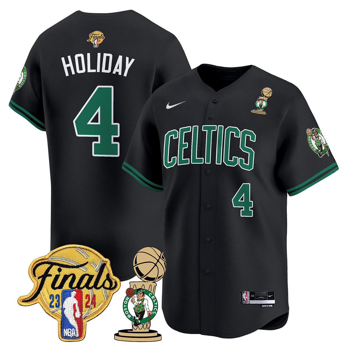 Men's Boston Celtics 2024 Final & Champions Patch Baseball Jersey V2 - All Stitched - Image 5