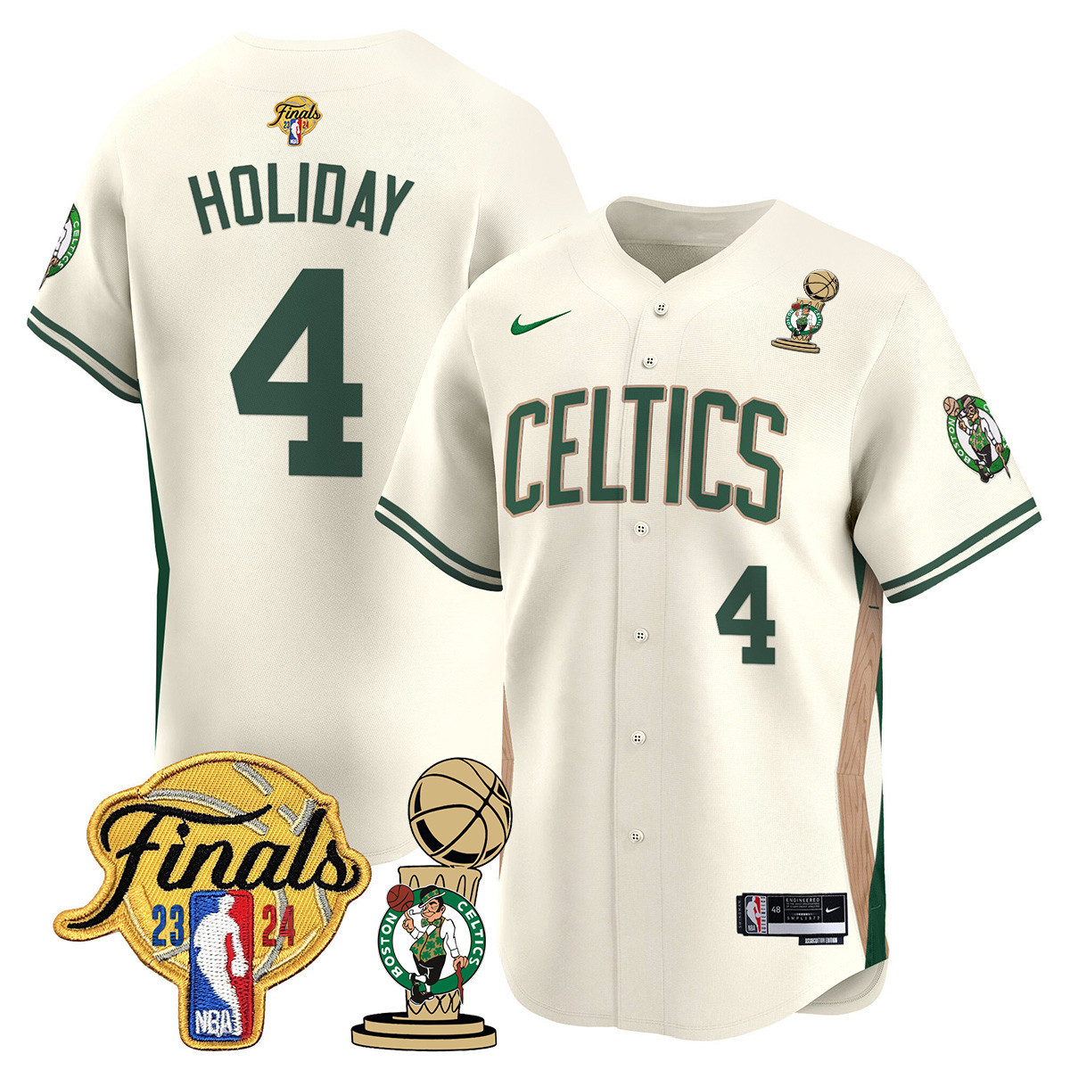 Men's Boston Celtics 2024 Final & Champions Patch Baseball Jersey V2 - All Stitched - Image 26