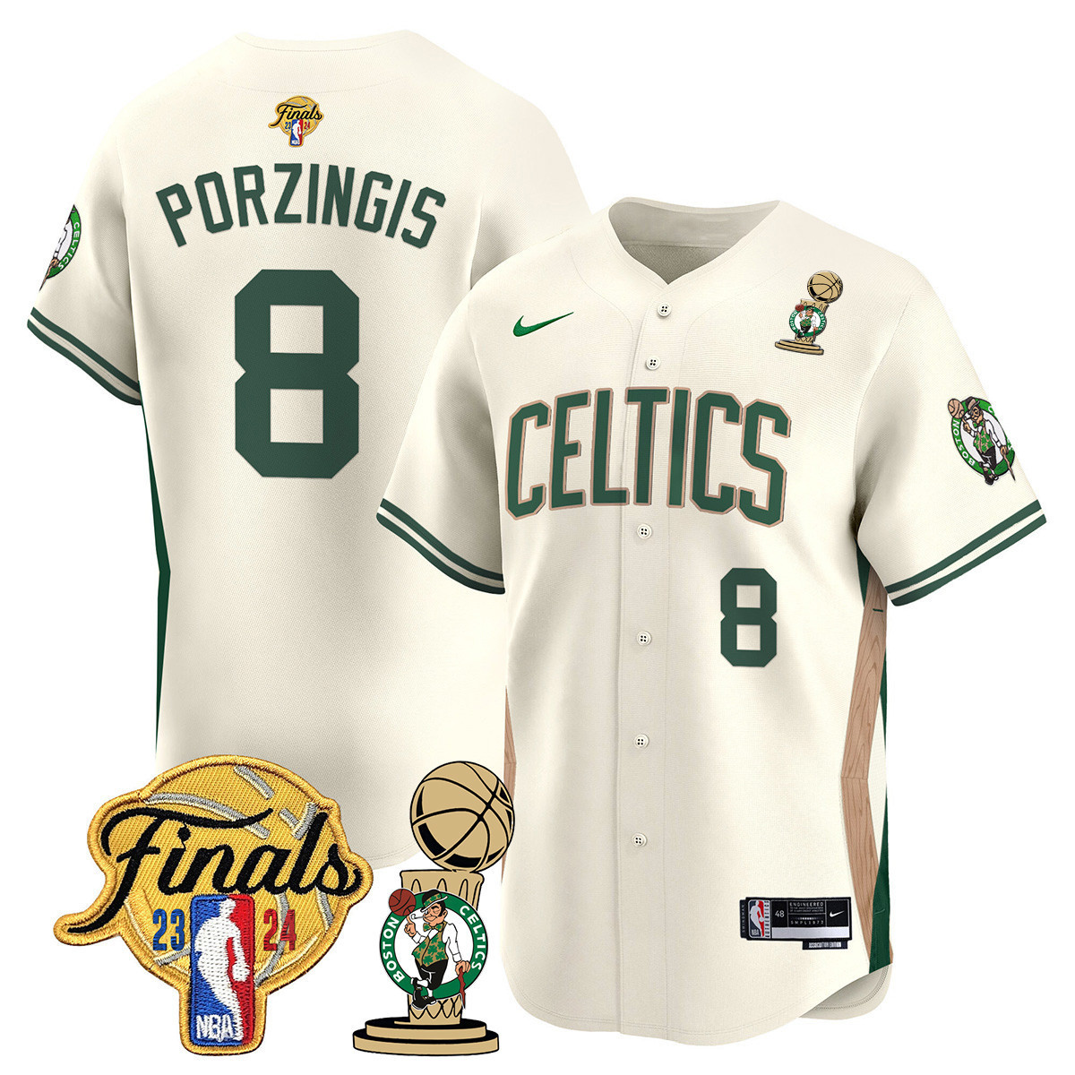 Men's Boston Celtics 2024 Final & Champions Patch Baseball Jersey V2 - All Stitched - Image 25