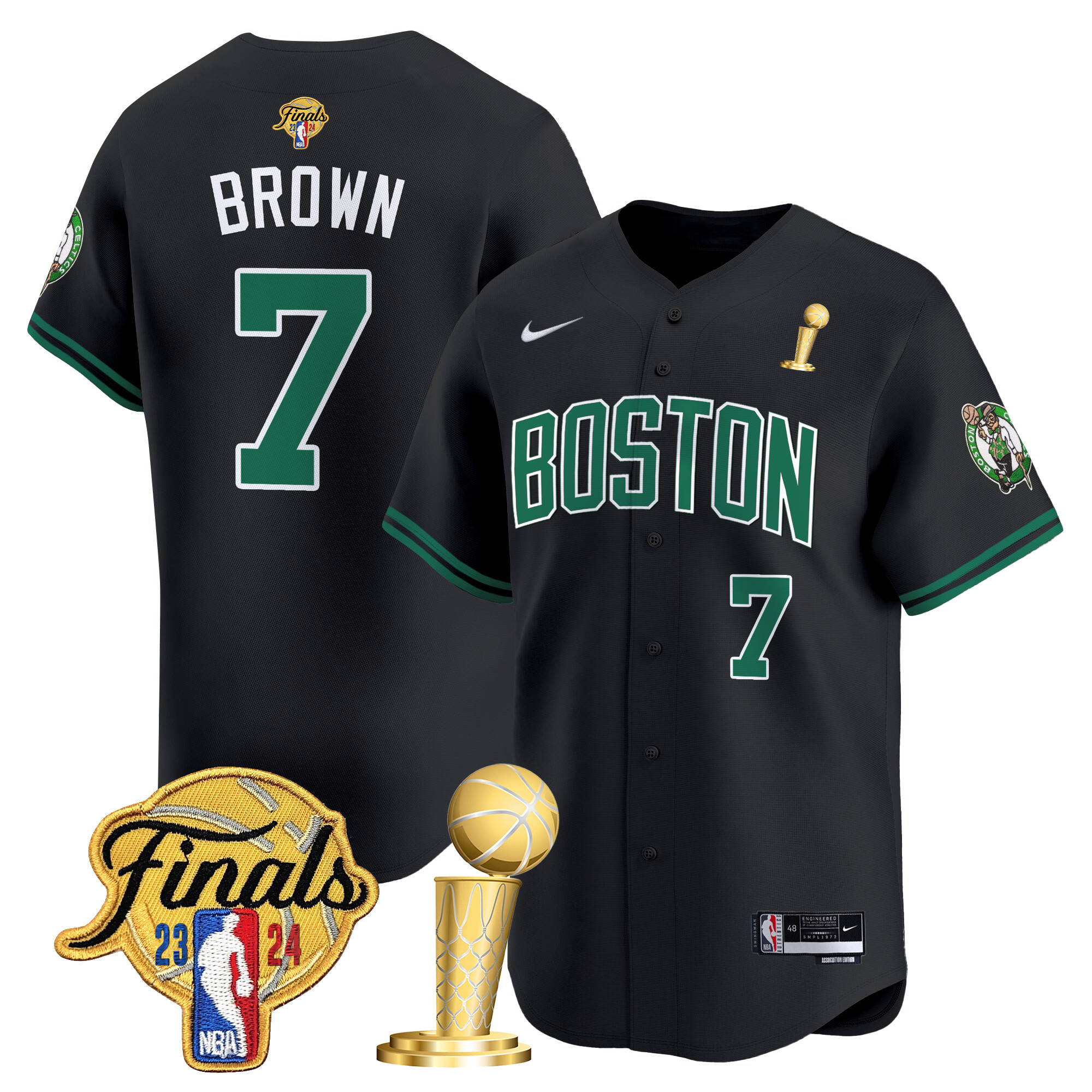 Men's Boston Celtics 2024 Final & Champions Patch Baseball Jersey - All Stitched - Image 3