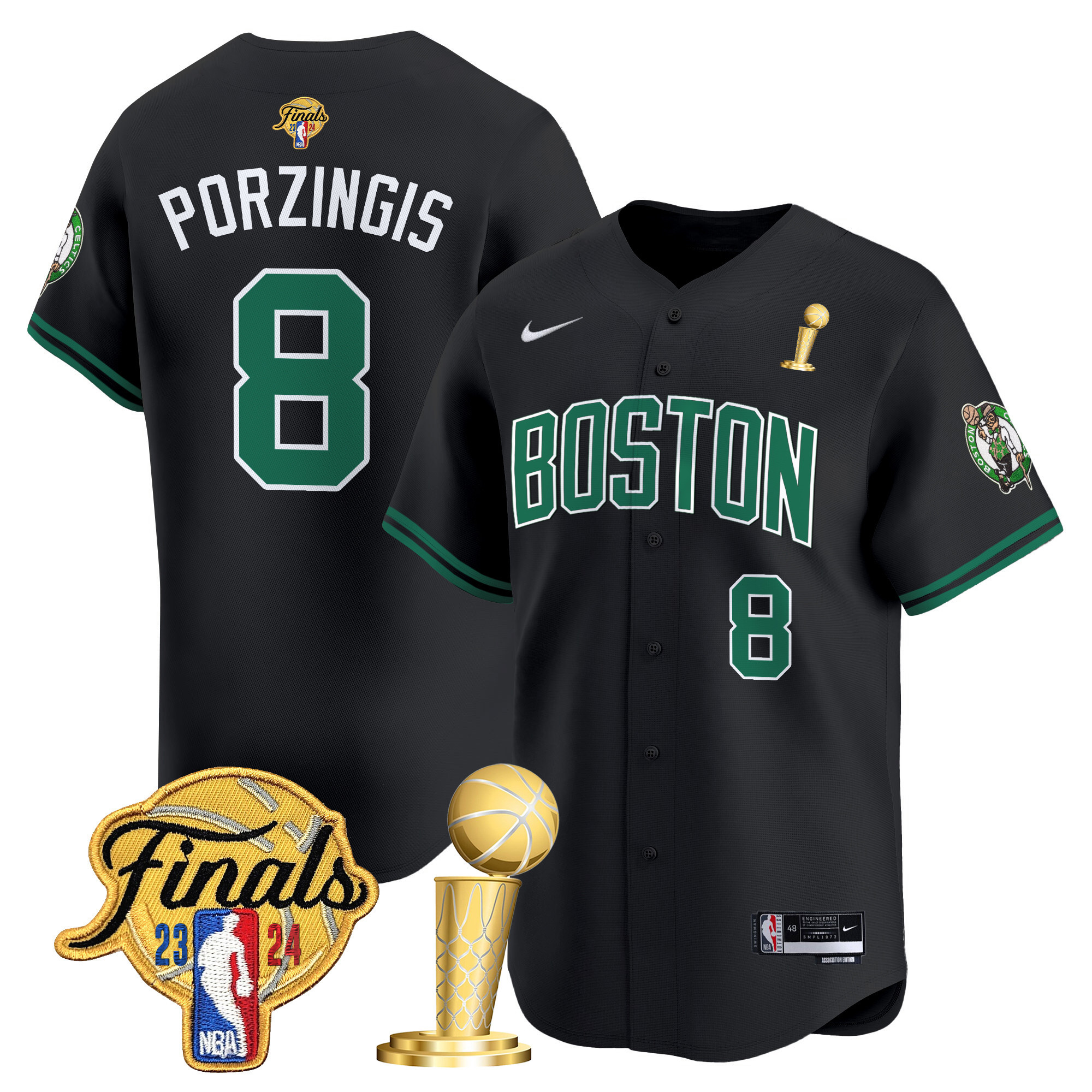 Men's Boston Celtics 2024 Final & Champions Patch Baseball Jersey - All Stitched - Image 4