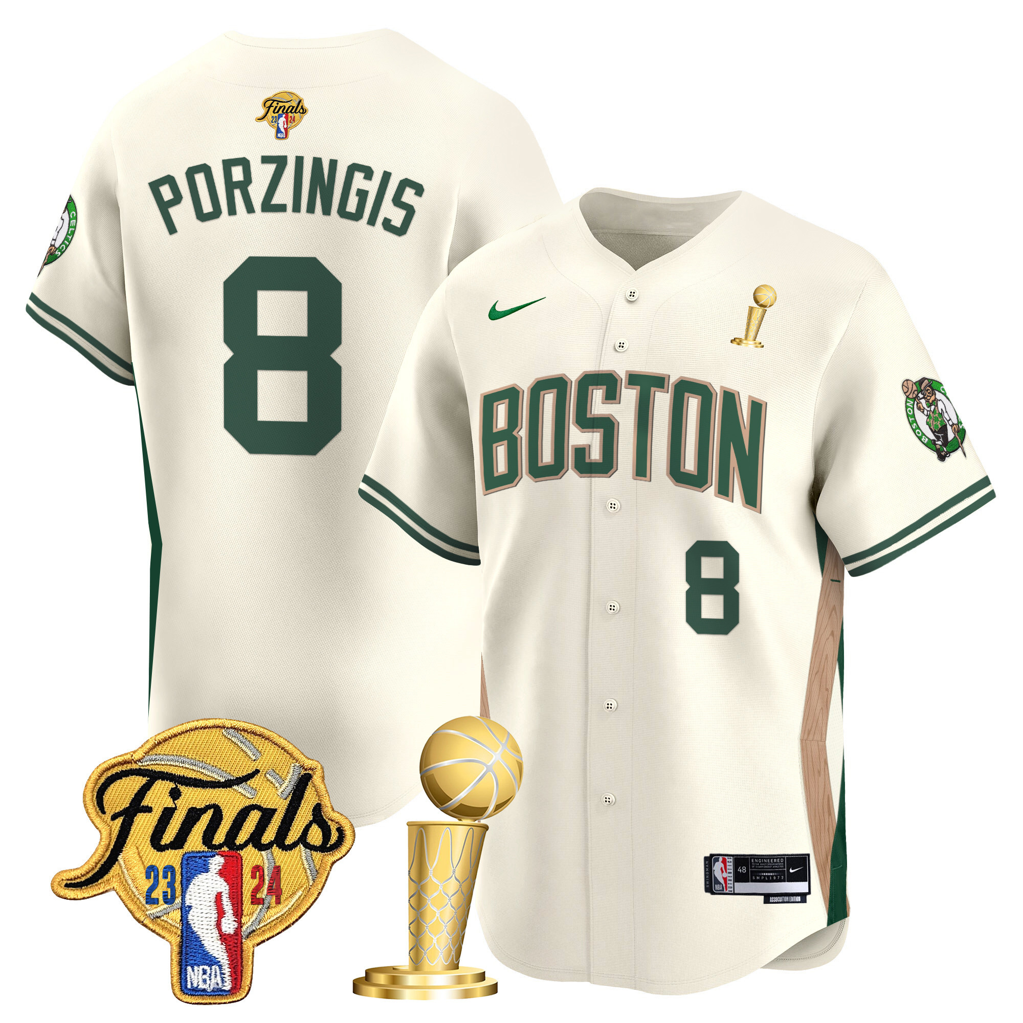 Men's Boston Celtics 2024 Final & Champions Patch Baseball Jersey - All Stitched - Image 25