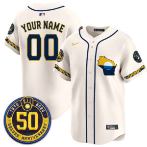 Milwaukee Brewers Golden 50th Anniversary Patch Vapor Premier Limited Custom Jersey - All Stitched