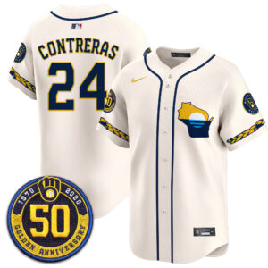 Men's Milwaukee Brewers Golden 50th Anniversary Patch Vapor Premier Limited Jersey - All Stitched