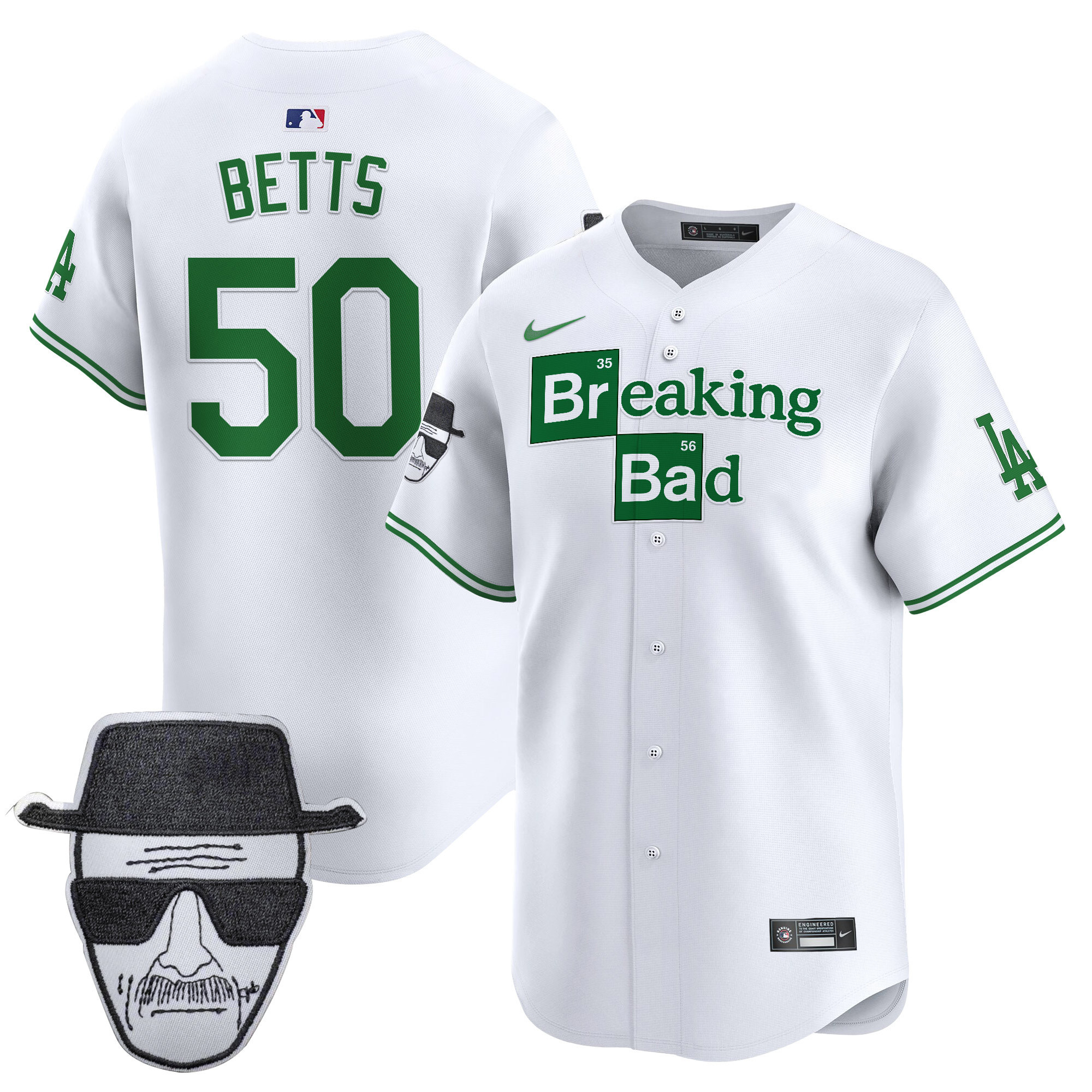 Men's Dodgers Breaking Bad Walter White Patch Vapor Premier Limited Jersey - All Stitched - Image 25