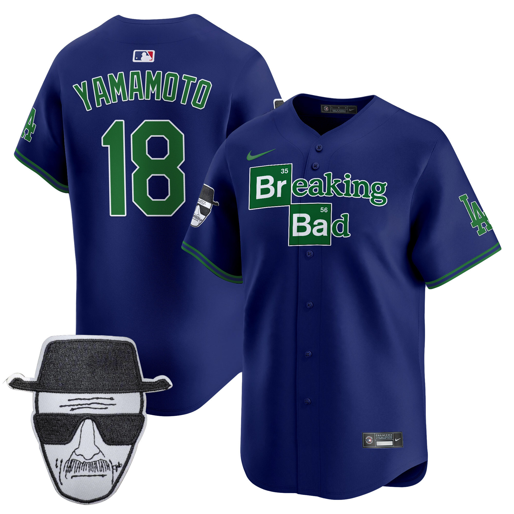 Men's Dodgers Breaking Bad Walter White Patch Vapor Premier Limited Jersey - All Stitched - Image 49