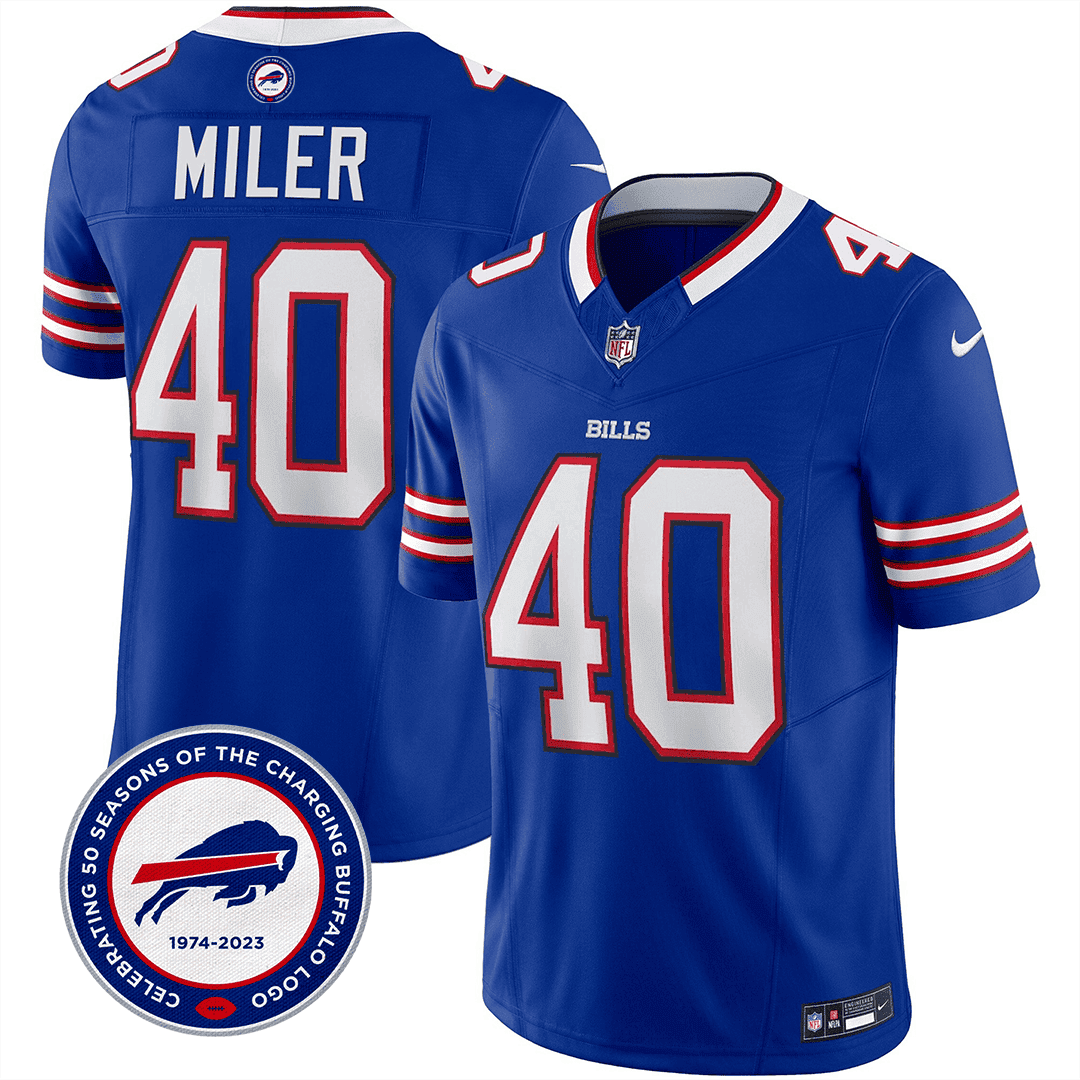 Men's Buffalo Bills 50th Charging Logo Patch Vapor Limited Jersey - All Stitched - Image 4