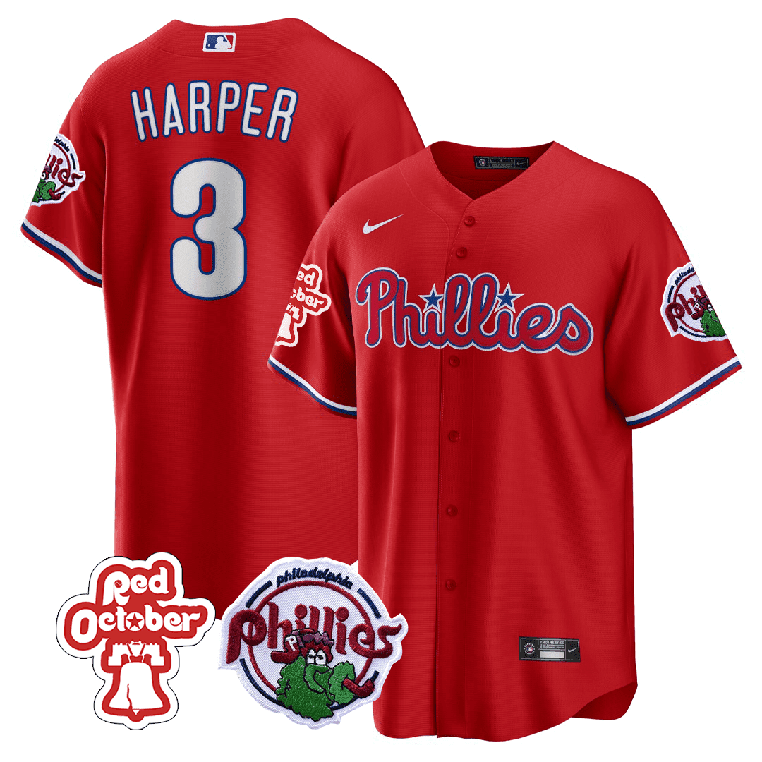 Men's Philadelphia Phillies Red October Patch Cool Base Jersey - All Stitched