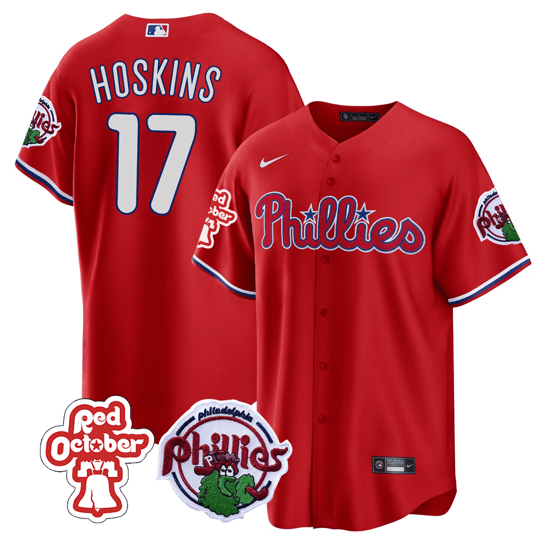 Men's Philadelphia Phillies Red October Patch Cool Base Jersey - All Stitched - Image 3