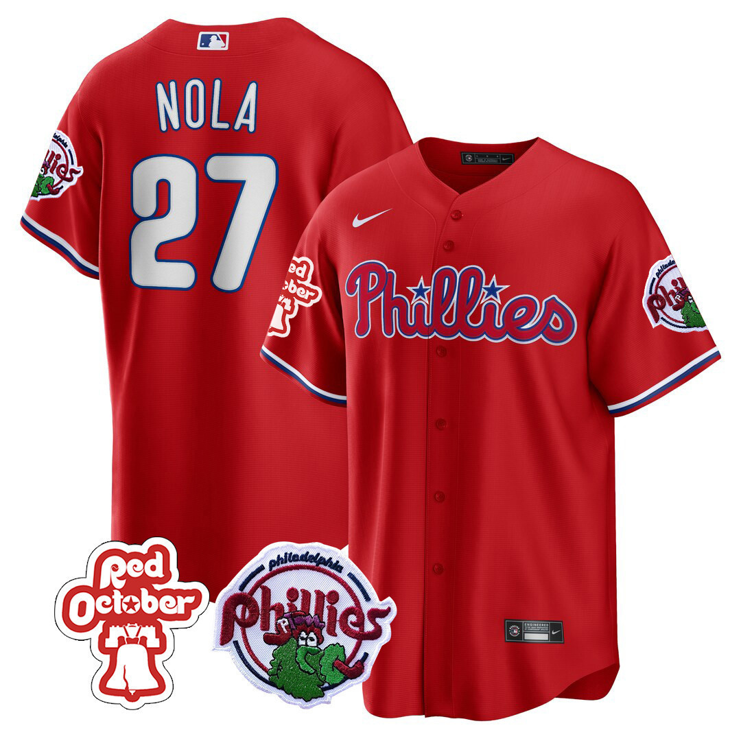 Men's Philadelphia Phillies Red October Patch Cool Base Jersey - All Stitched - Image 2