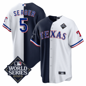 Men's Split Rangers - Cowboys 2023 World Series Patch Cool Base Jersey - All Stitched