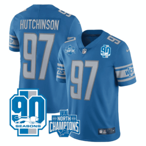 Men's Detroit Lions 2023 NFC North Division Champions & 90th Year Patch Vapor Jersey - All Stitched