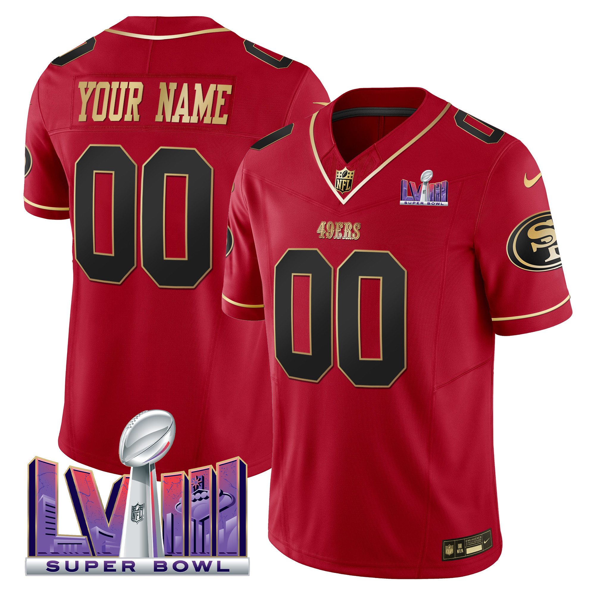 49ers Super Bowl LVIII Patch Vapor Custom Jersey - All Stitched - Image 3