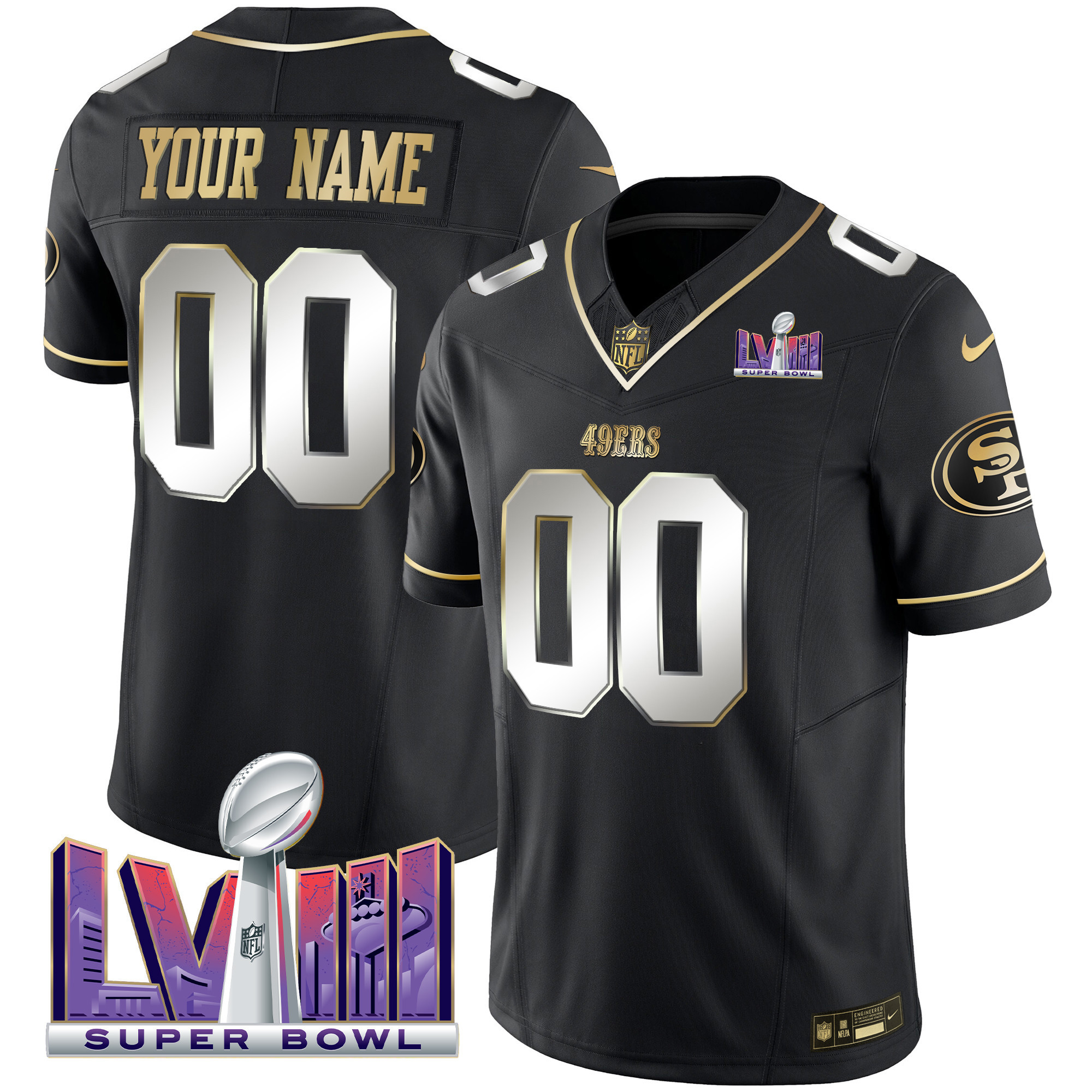 49ers Super Bowl LVIII Patch Vapor Custom Jersey - All Stitched - Image 4