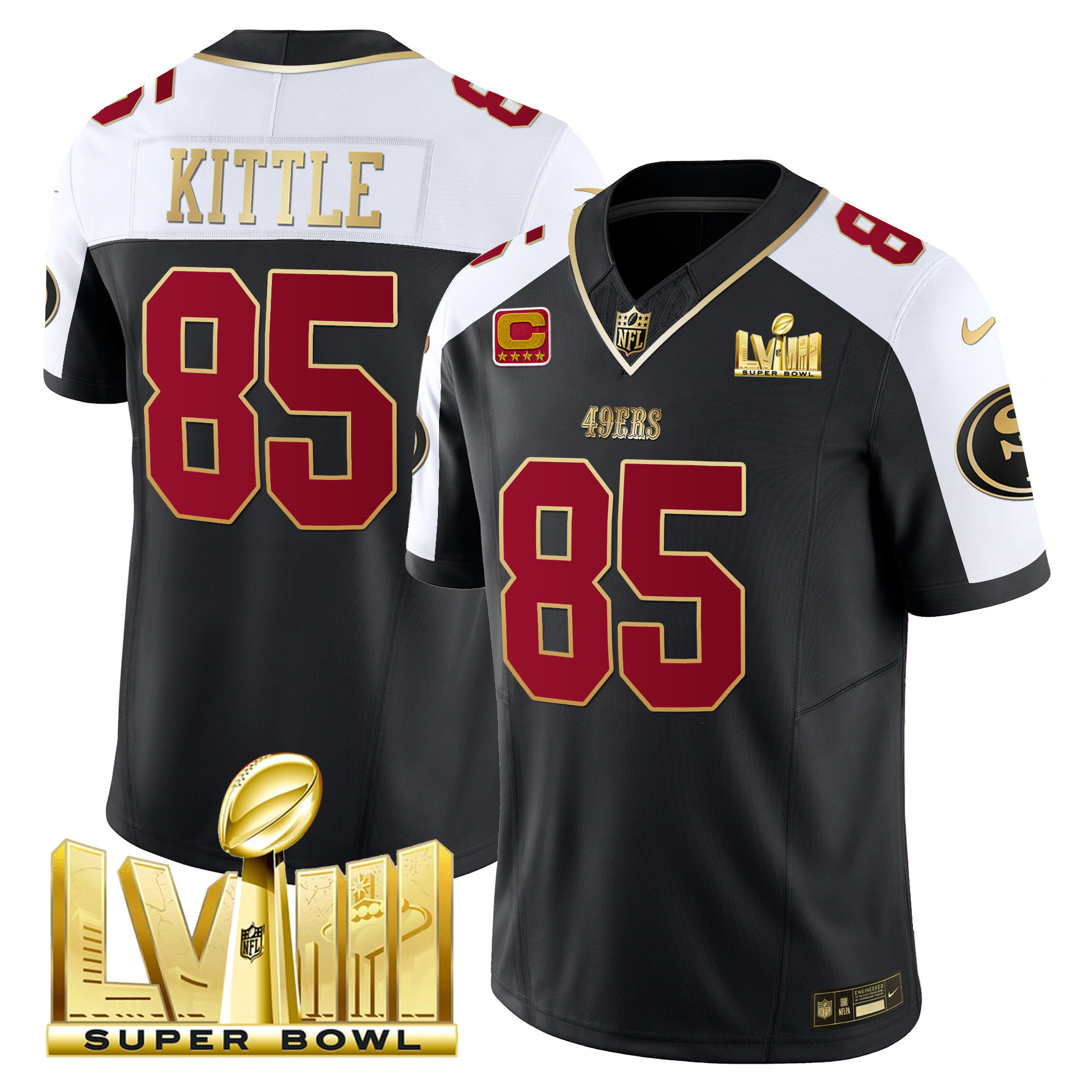 Men's 49ers Super Bowl LVIII Gold Patch Vapor Jersey - All Stitched - Image 4