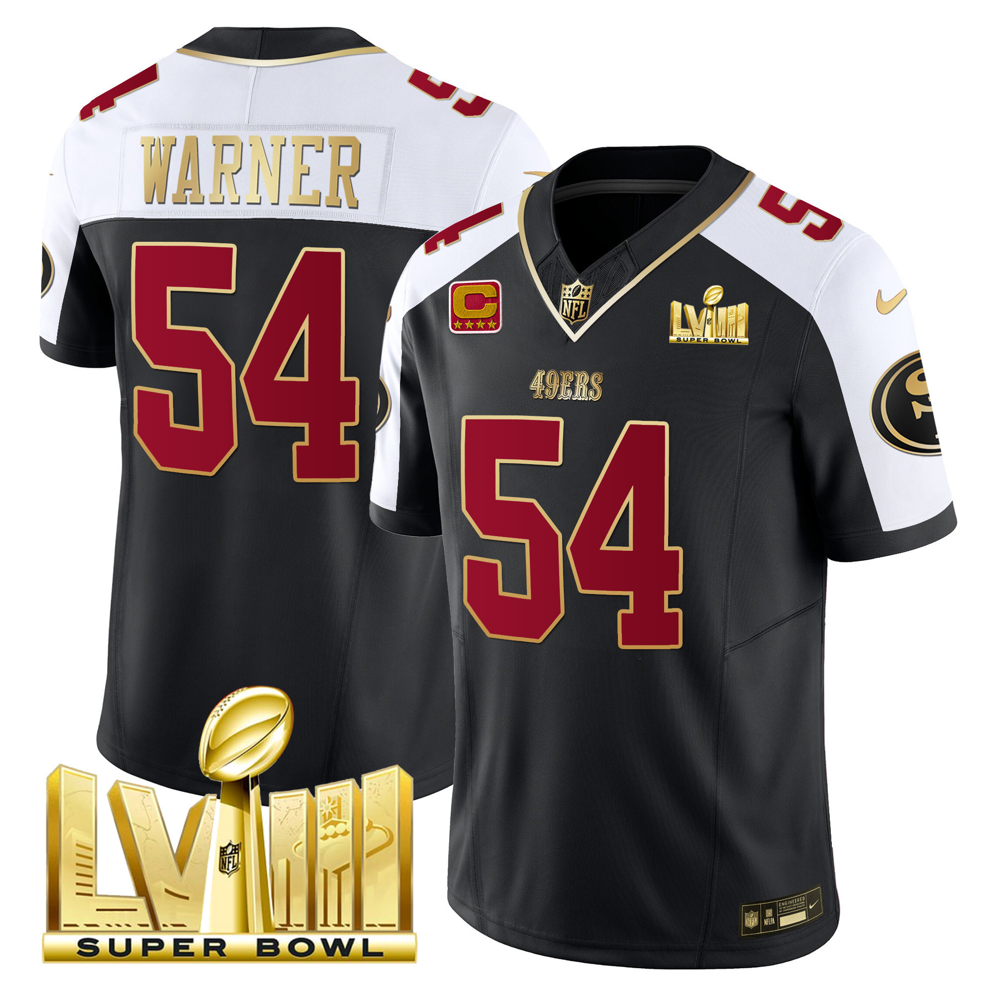 Men's 49ers Super Bowl LVIII Gold Patch Vapor Jersey - All Stitched - Image 5