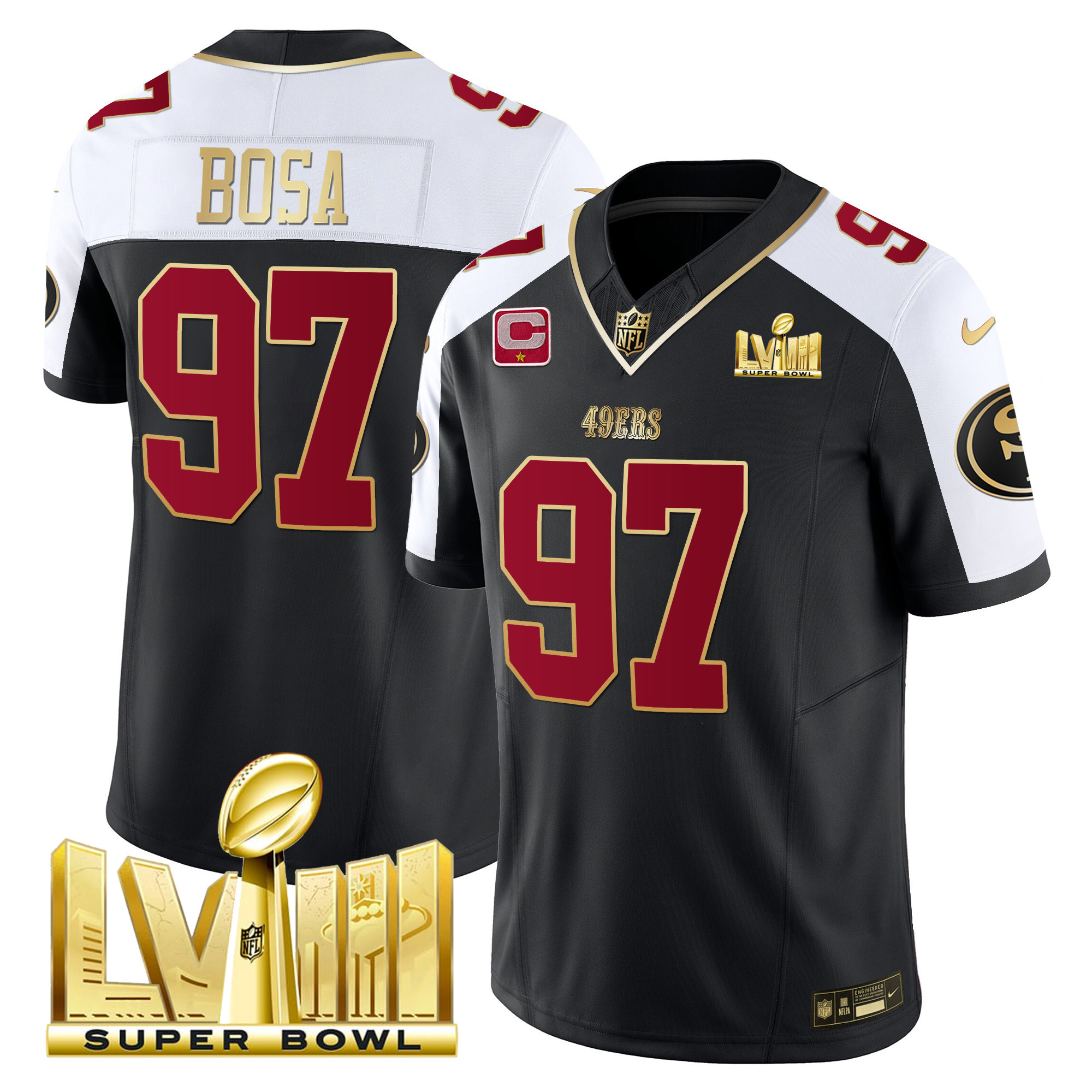 Men's 49ers Super Bowl LVIII Gold Patch Vapor Jersey - All Stitched - Image 7