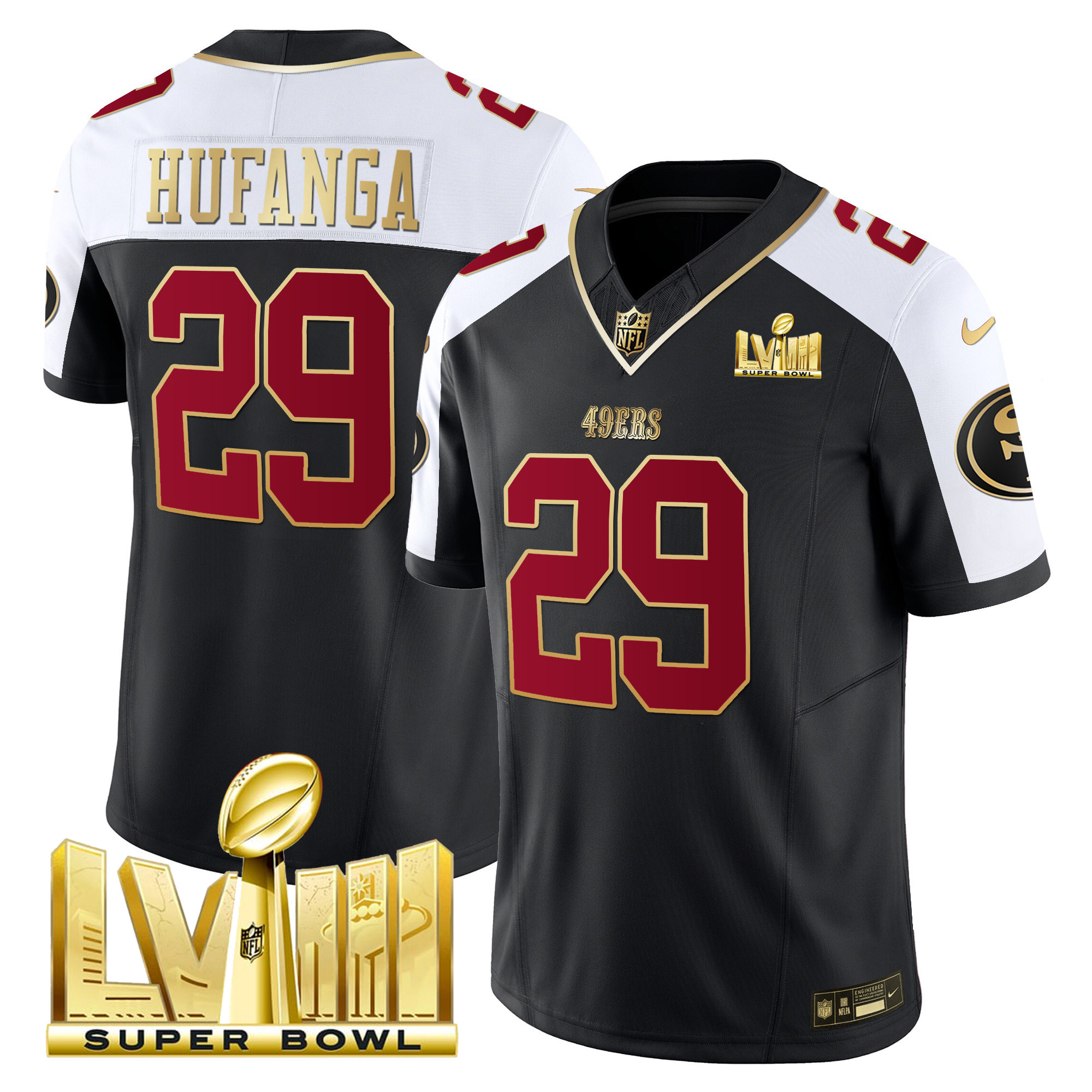 Men's 49ers Super Bowl LVIII Gold Patch Vapor Jersey - All Stitched - Image 10