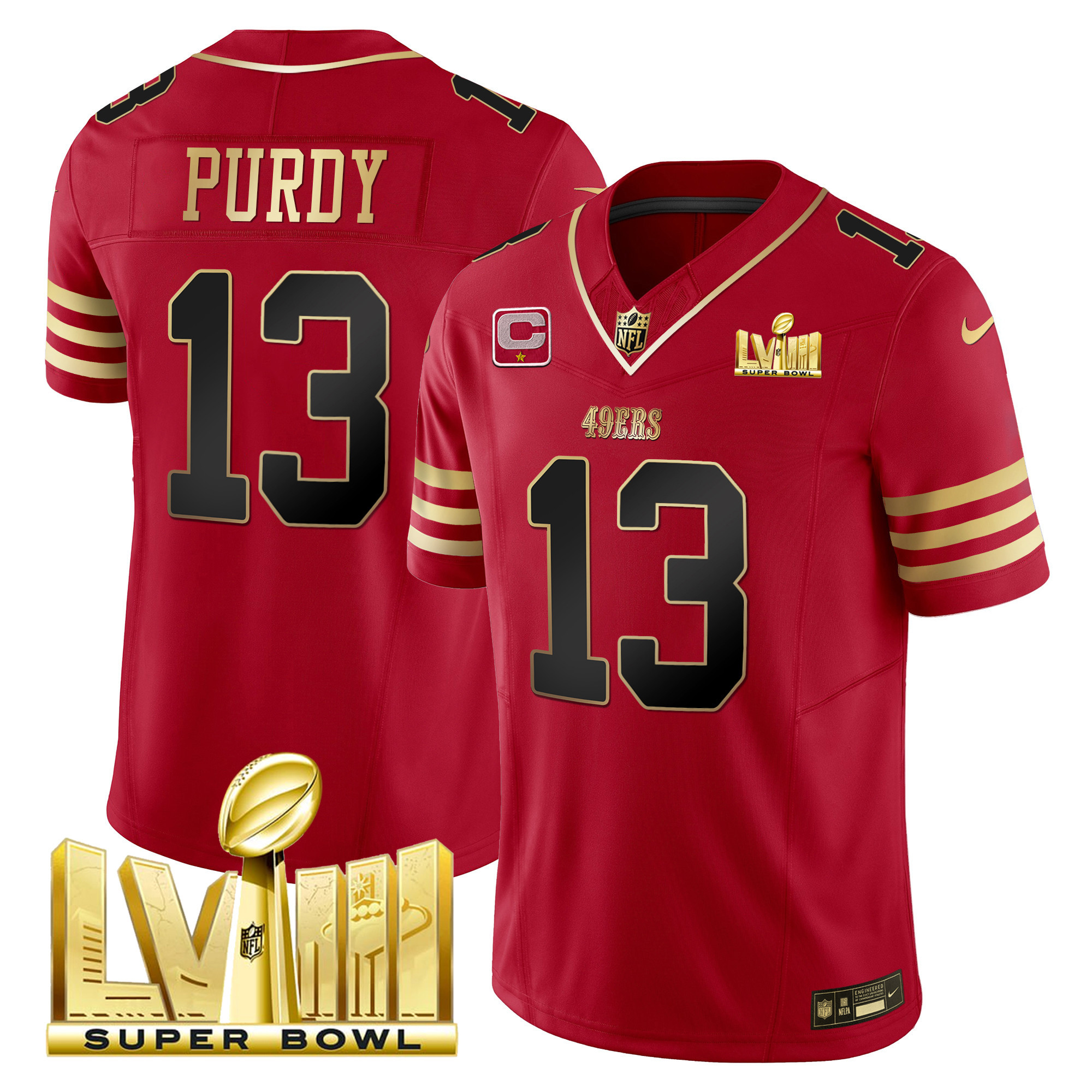Men's 49ers Super Bowl LVIII Gold Patch Vapor Jersey - All Stitched - Image 13