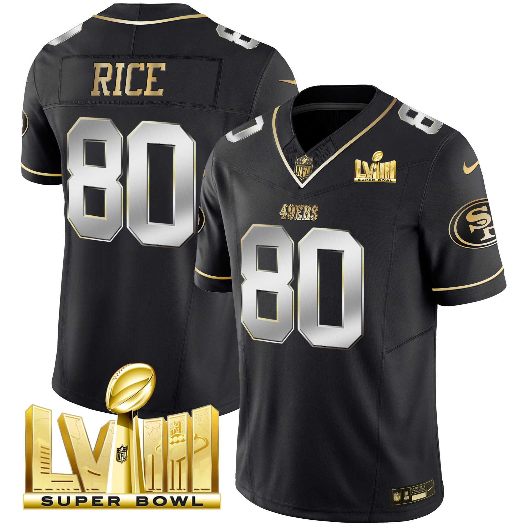 Men's 49ers Super Bowl LVIII Gold Patch Vapor Jersey - All Stitched - Image 36