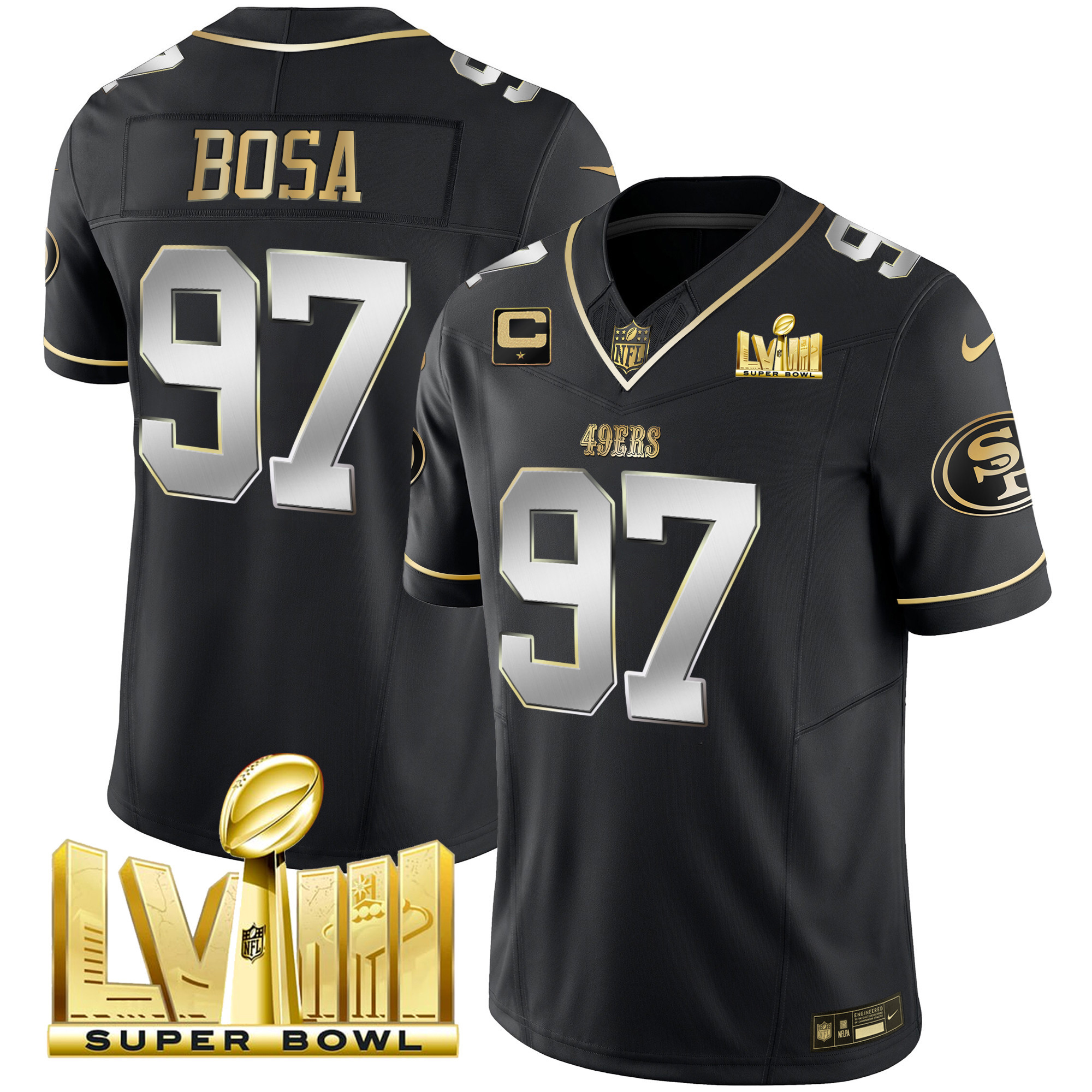 Men's 49ers Super Bowl LVIII Gold Patch Vapor Jersey - All Stitched - Image 37