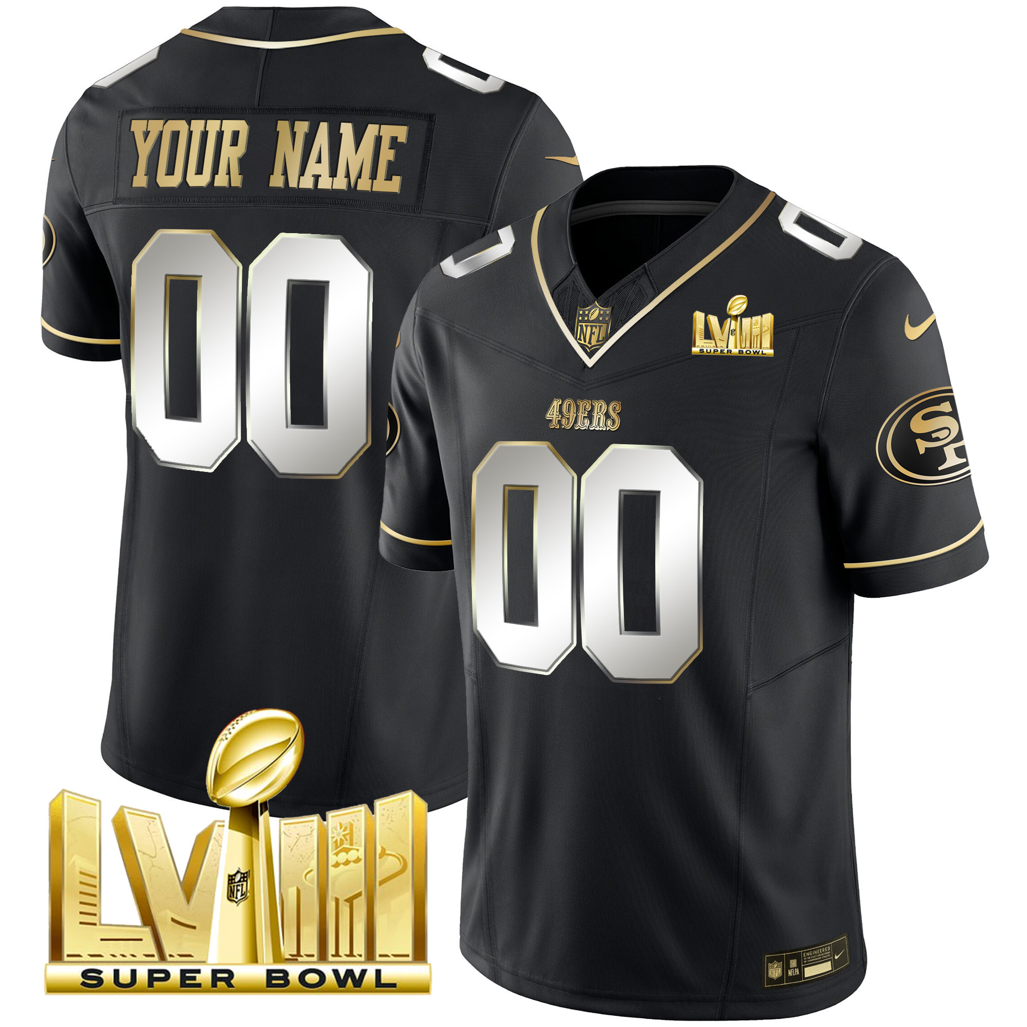 49ers Super Bowl LVIII Gold Patch Vapor Custom Jersey - All Stitched - Image 4