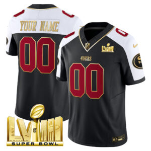 49ers Super Bowl LVIII Gold Patch Vapor Custom Jersey - All Stitched